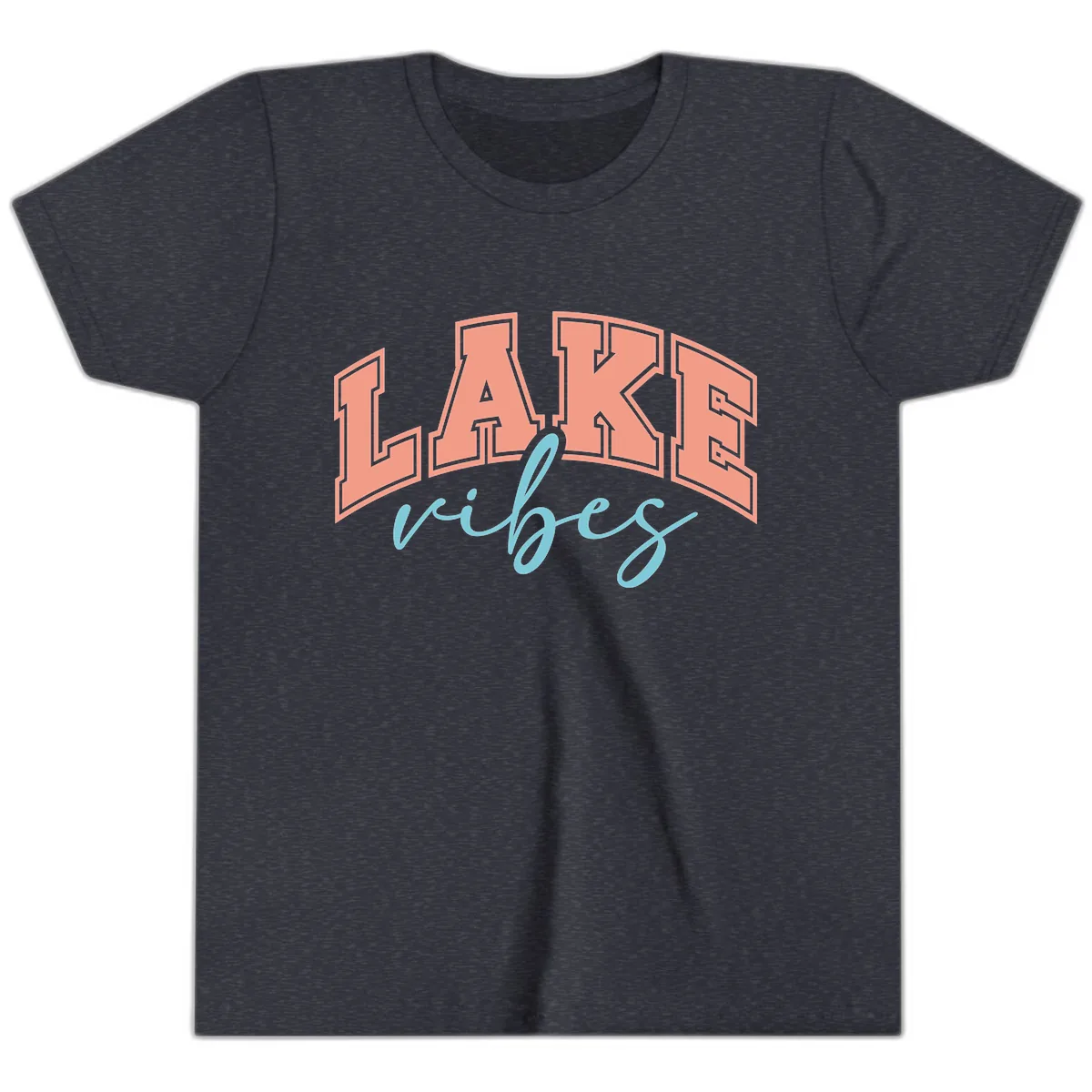 Lake Vibes Arch Design Youth T-Shirt in Heather Navy