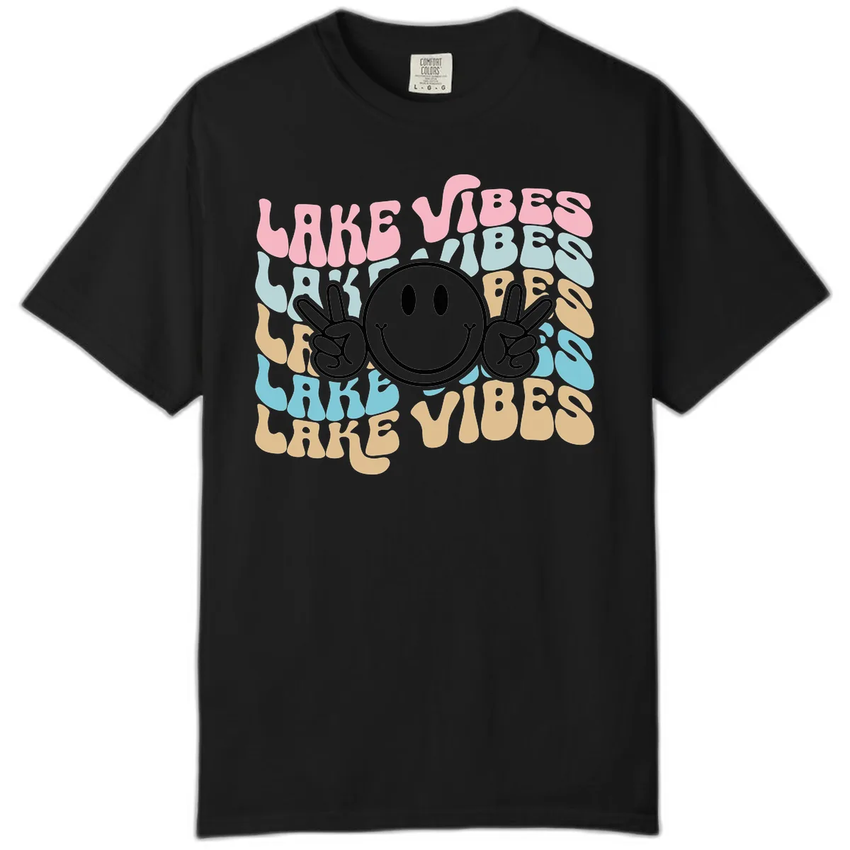 Lake Vibes Retro Smiley Face Comfort Color in Black