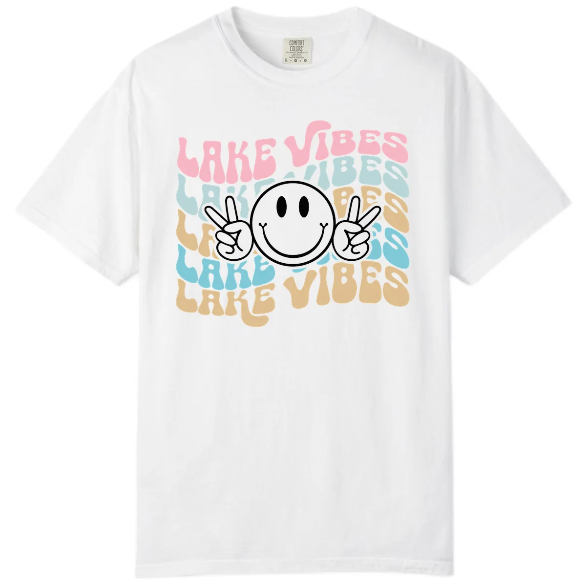 Lake Vibes Retro Smiley Face Comfort Color in White
