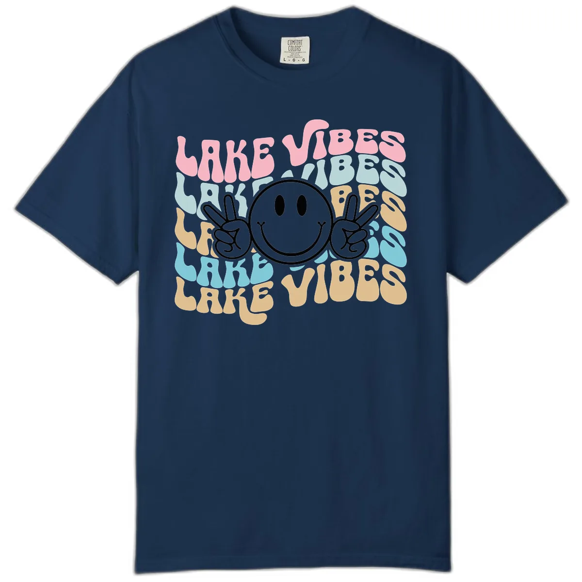 Lake Vibes Retro Smiley Face Comfort Color in Navy