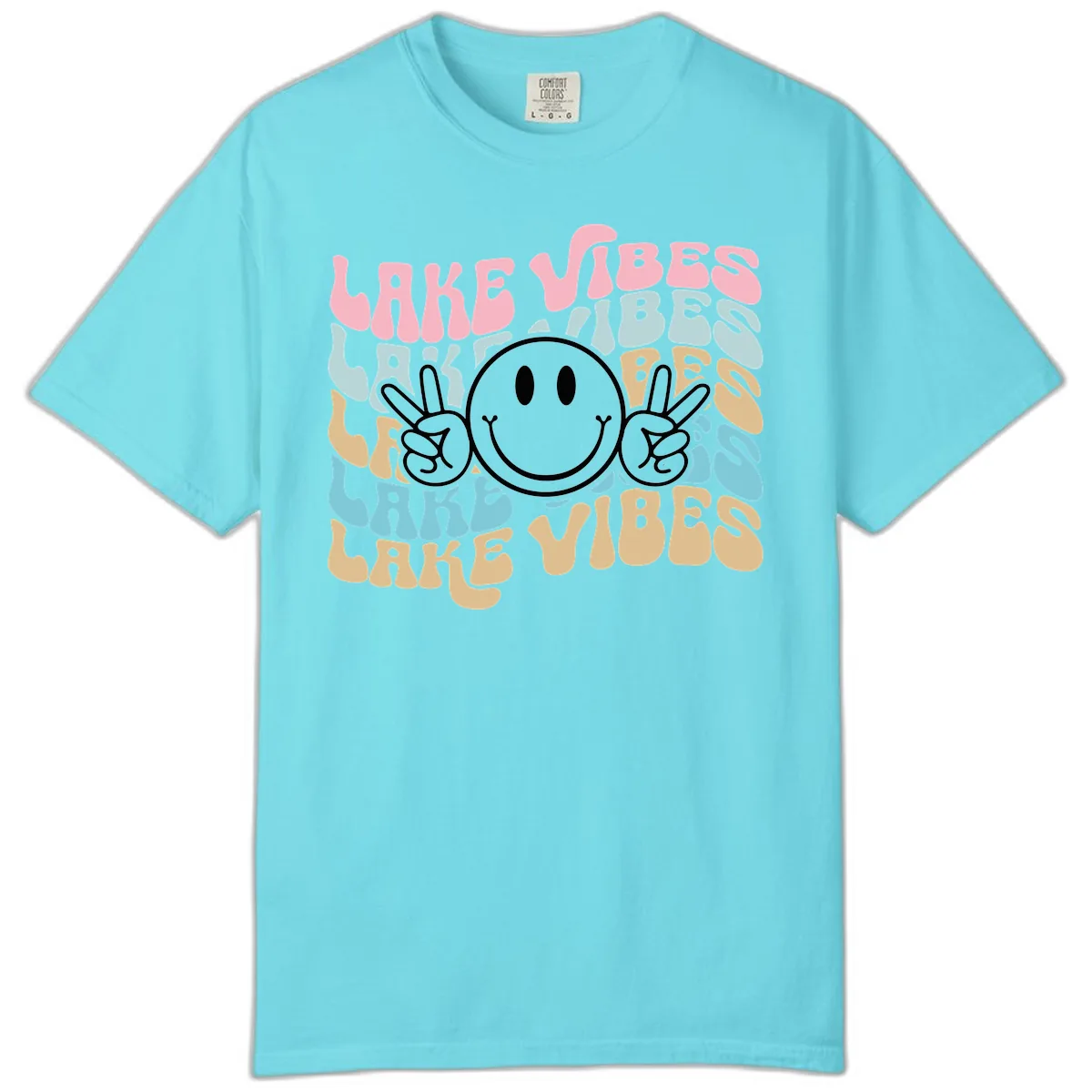 Lake Vibes Retro Smiley Face Comfort Color in Lagoon Blue