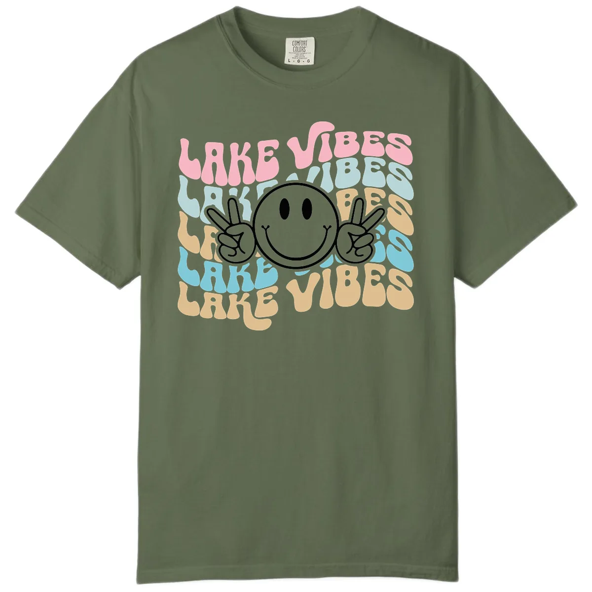 Lake Vibes Retro Smiley Face Comfort Color in Sage