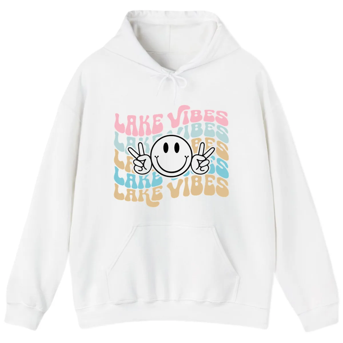 Lake Vibes Retro Smiley Face Hoodie in White