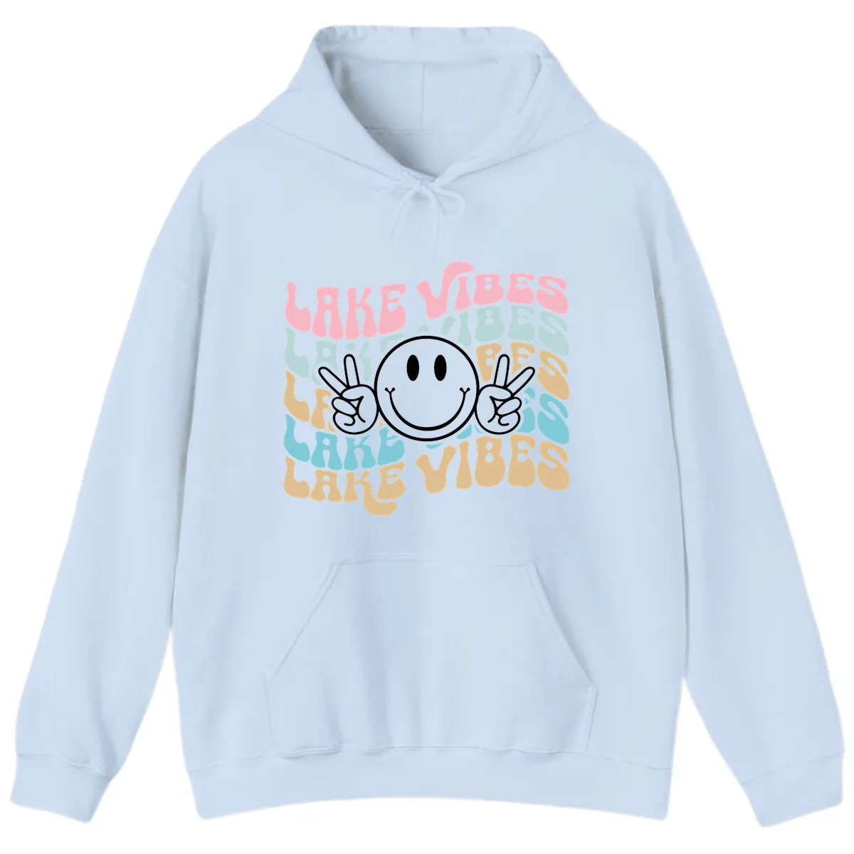 Lake Vibes Retro Smiley Face Hoodie in Light Blue