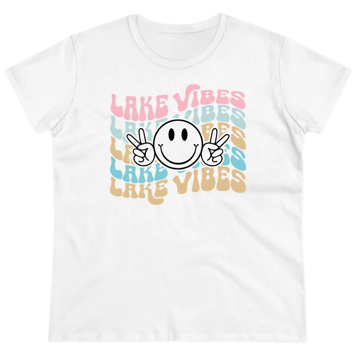 Lake Vibes Retro Smiley Face Ladies Tee in White