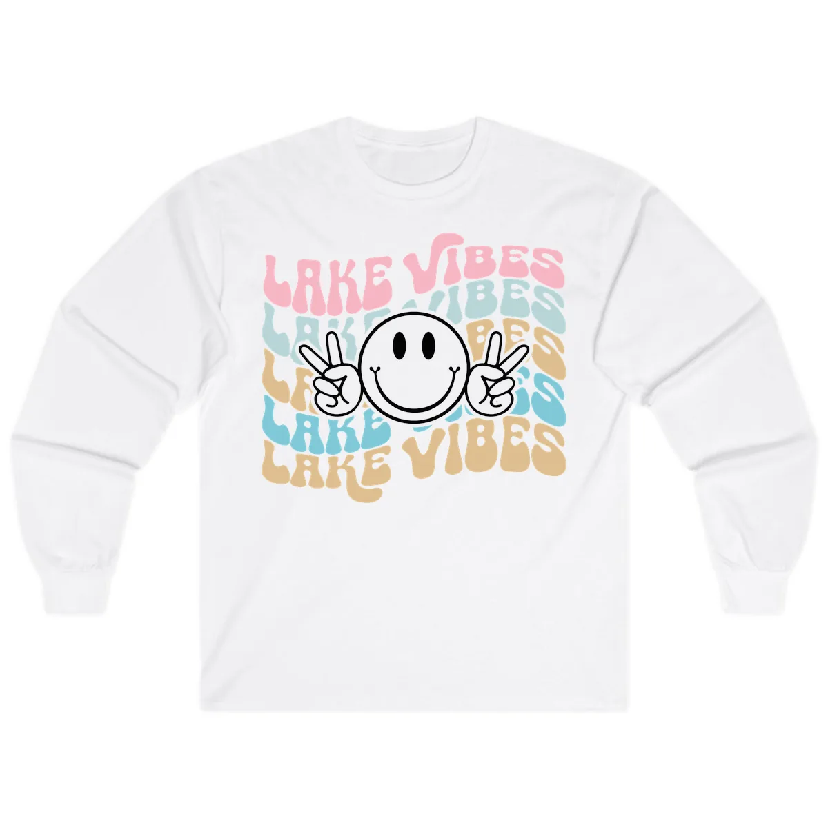 Lake Vibes Retro Smiley Face Long Sleeve in White