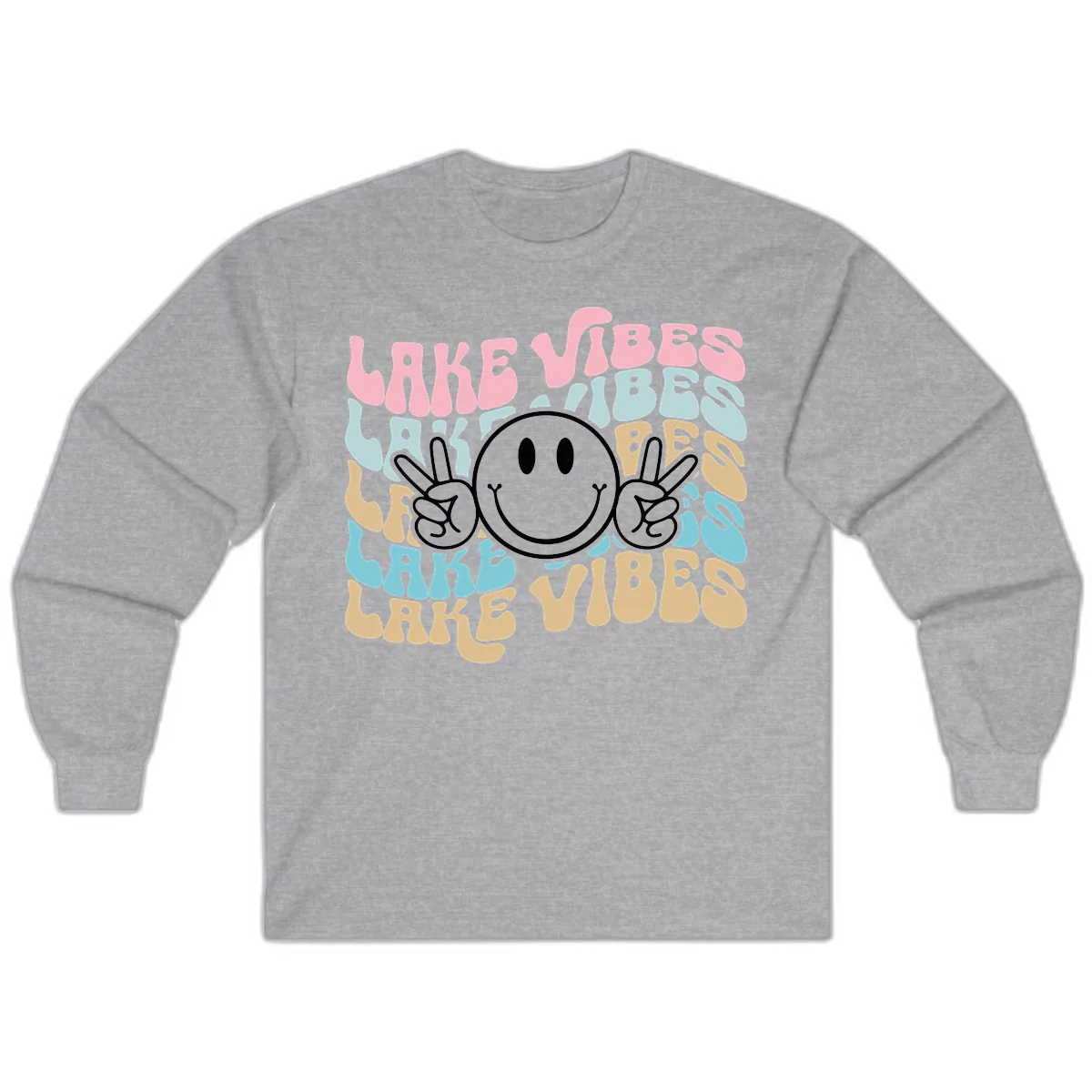 Lake Vibes Retro Smiley Face Long Sleeve in Sport Grey