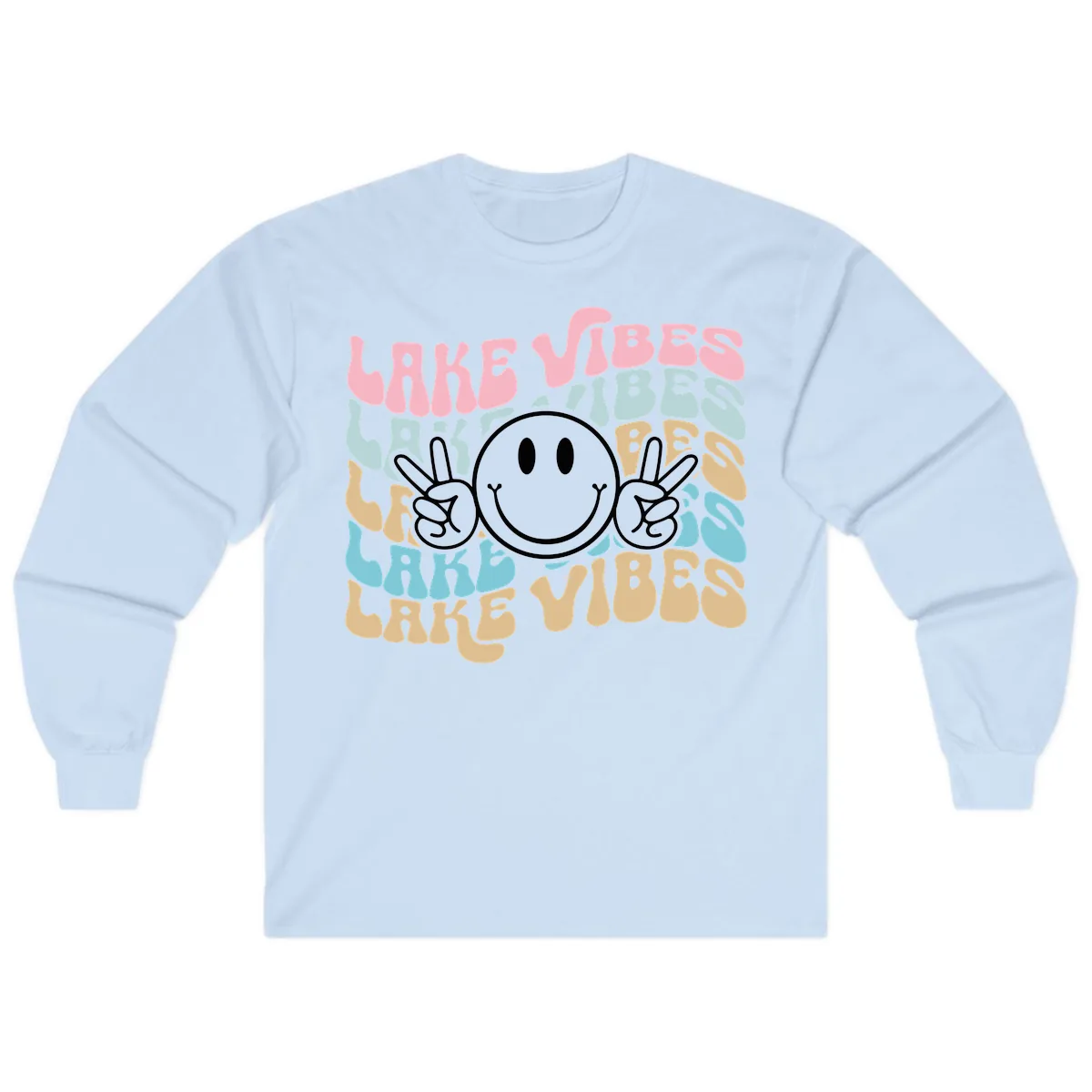 Lake Vibes Retro Smiley Face Long Sleeve in Light Blue