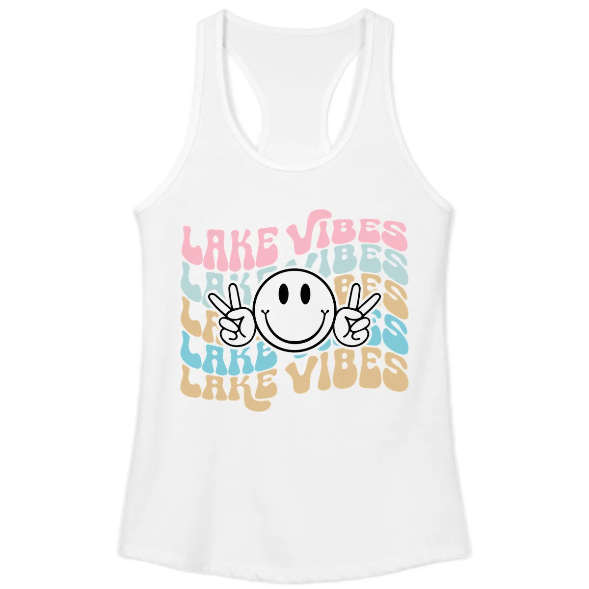 Lake Vibes Retro Smiley Face Ladies Tank in White
