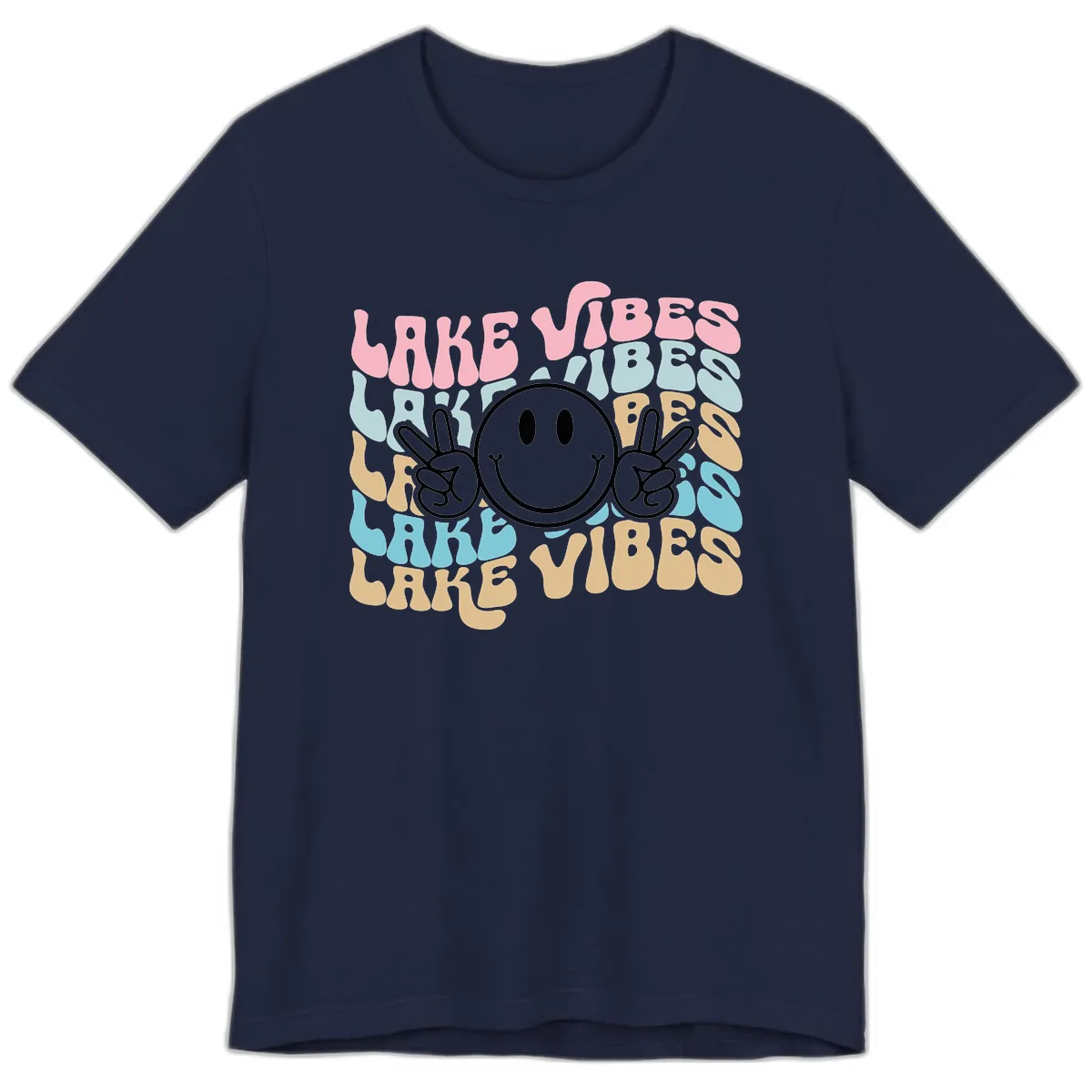 Lake Vibes Retro Smiley Face Premium T-Shirt in Navy