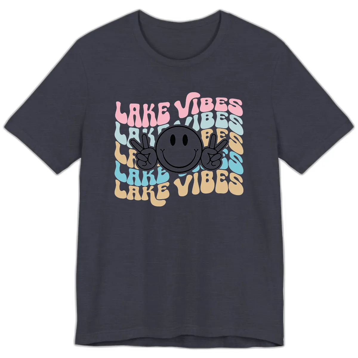 Lake Vibes Retro Smiley Face Premium T-Shirt in Heather Midnight Navy