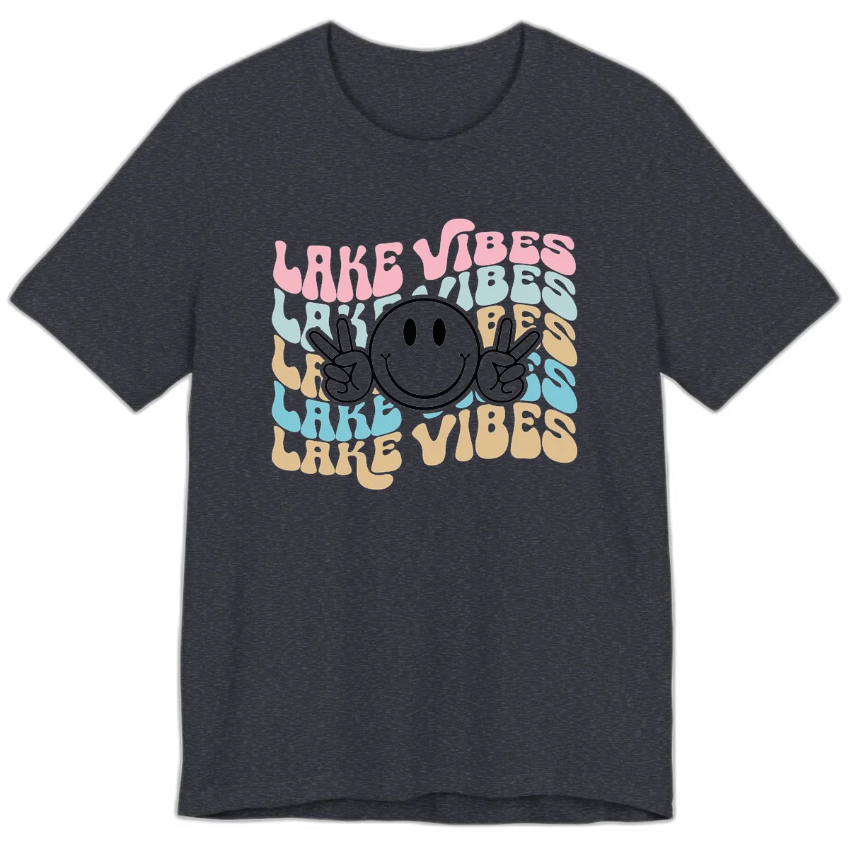 Lake Vibes Retro Smiley Face Premium T-Shirt in Heather Navy