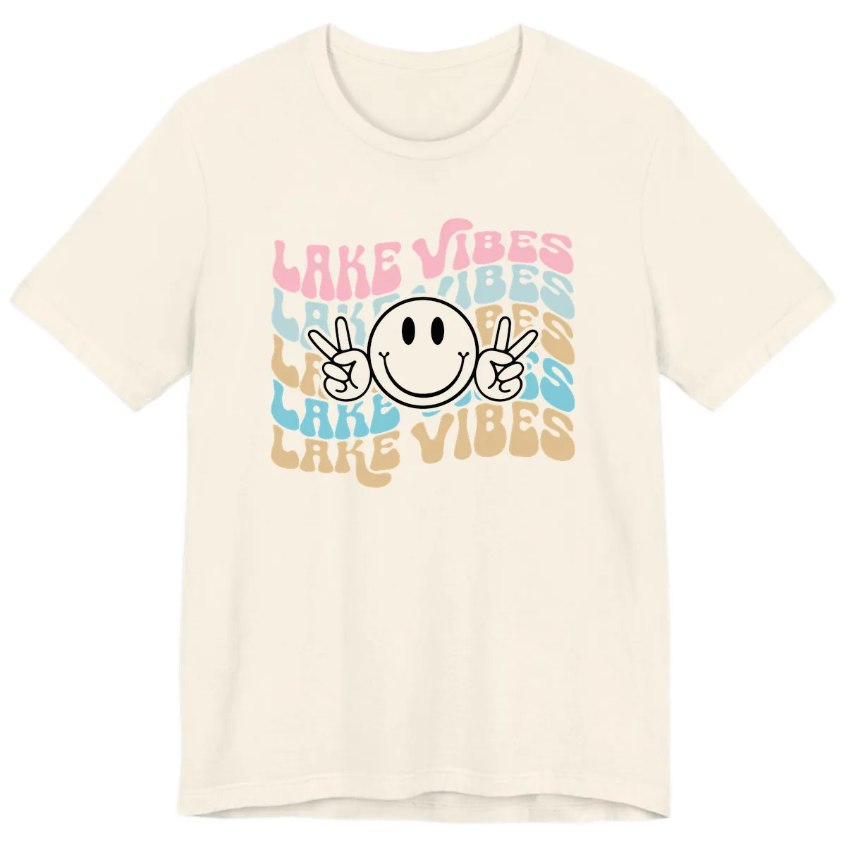 Lake Vibes Retro Smiley Face Premium T-Shirt in Natural