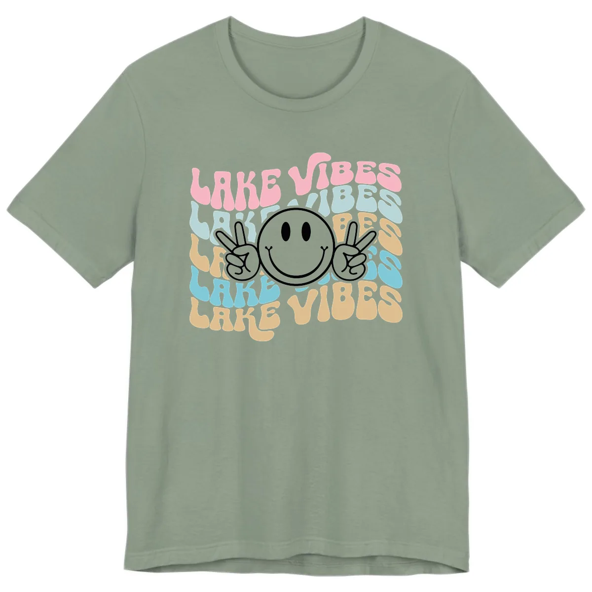 Lake Vibes Retro Smiley Face Premium T-Shirt in Sage