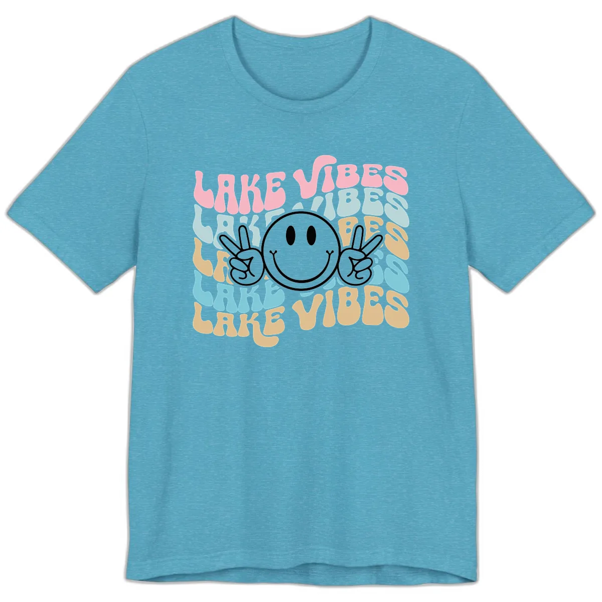 Lake Vibes Retro Smiley Face Premium T-Shirt in Heather Aqua