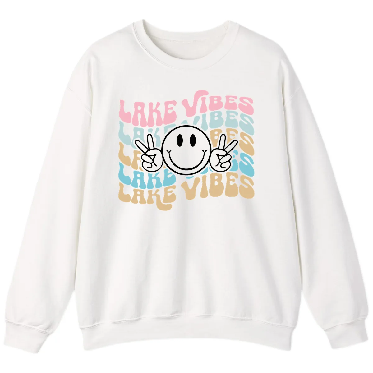Lake Vibes Retro Smiley Face Sweatshirt in White