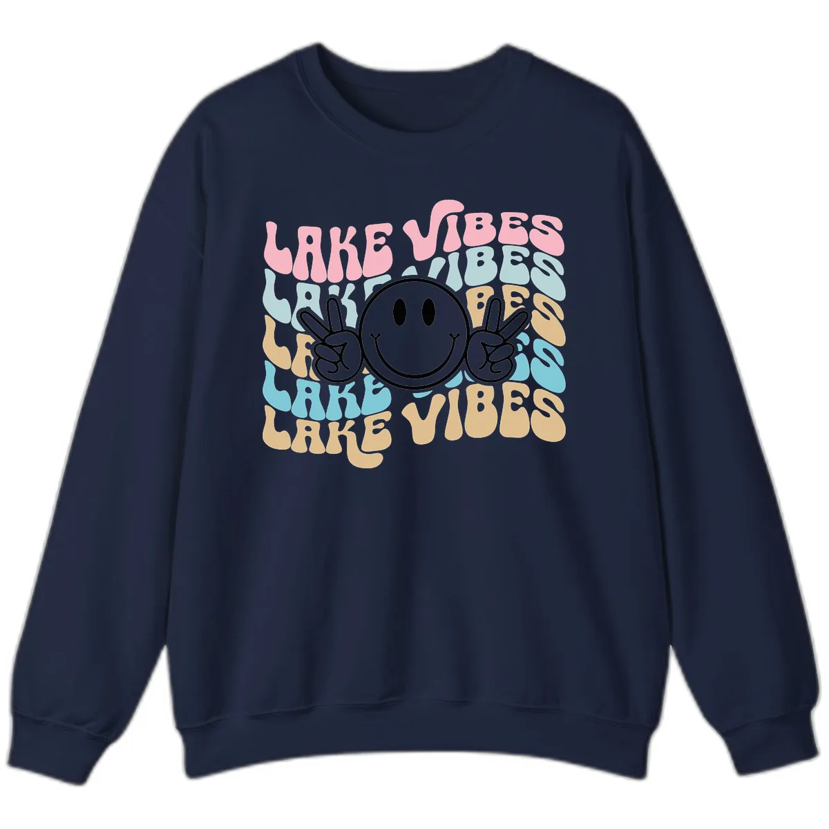 Lake Vibes Retro Smiley Face Sweatshirt in Navy