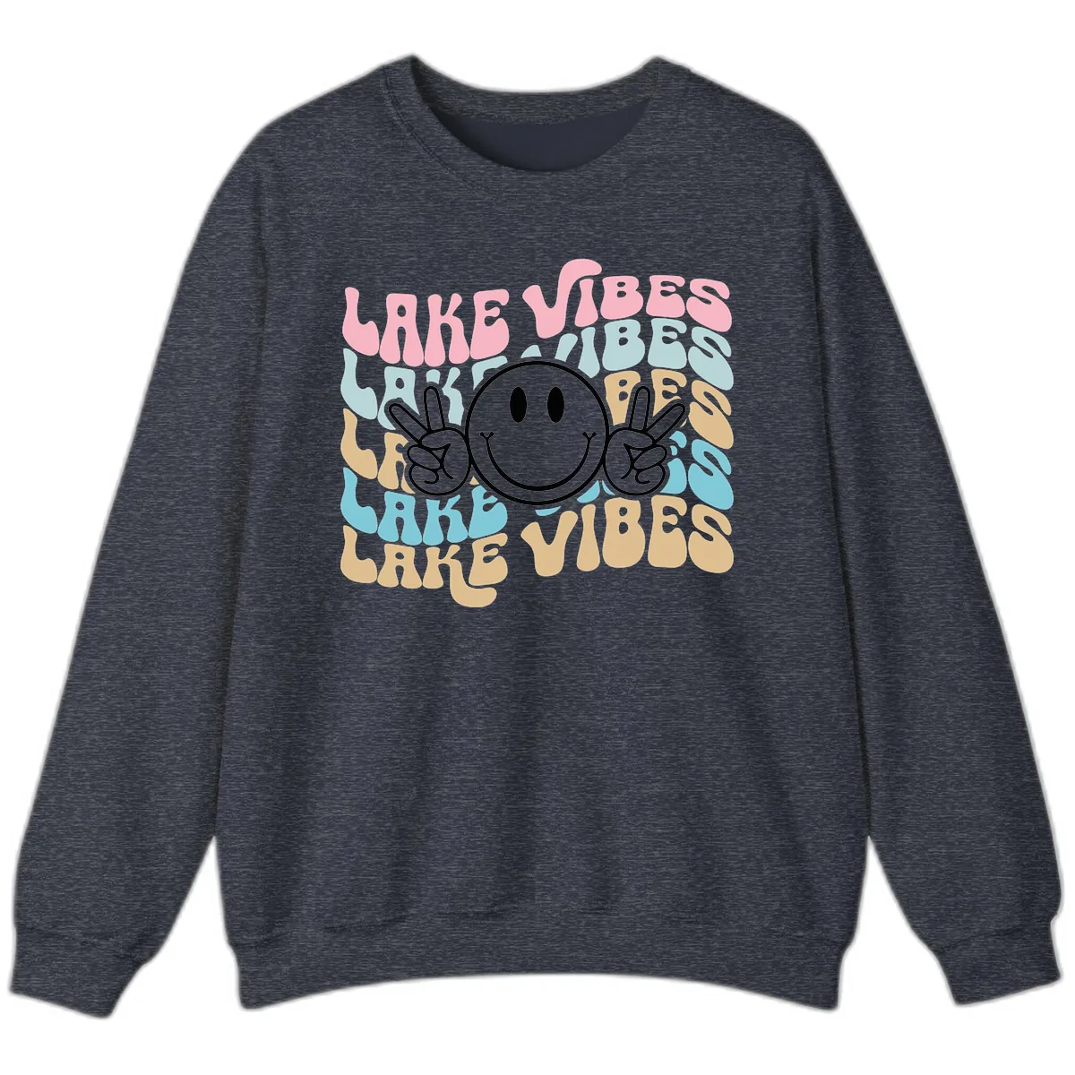 Lake Vibes Retro Smiley Face Sweatshirt in Heather Sport Dark Navy