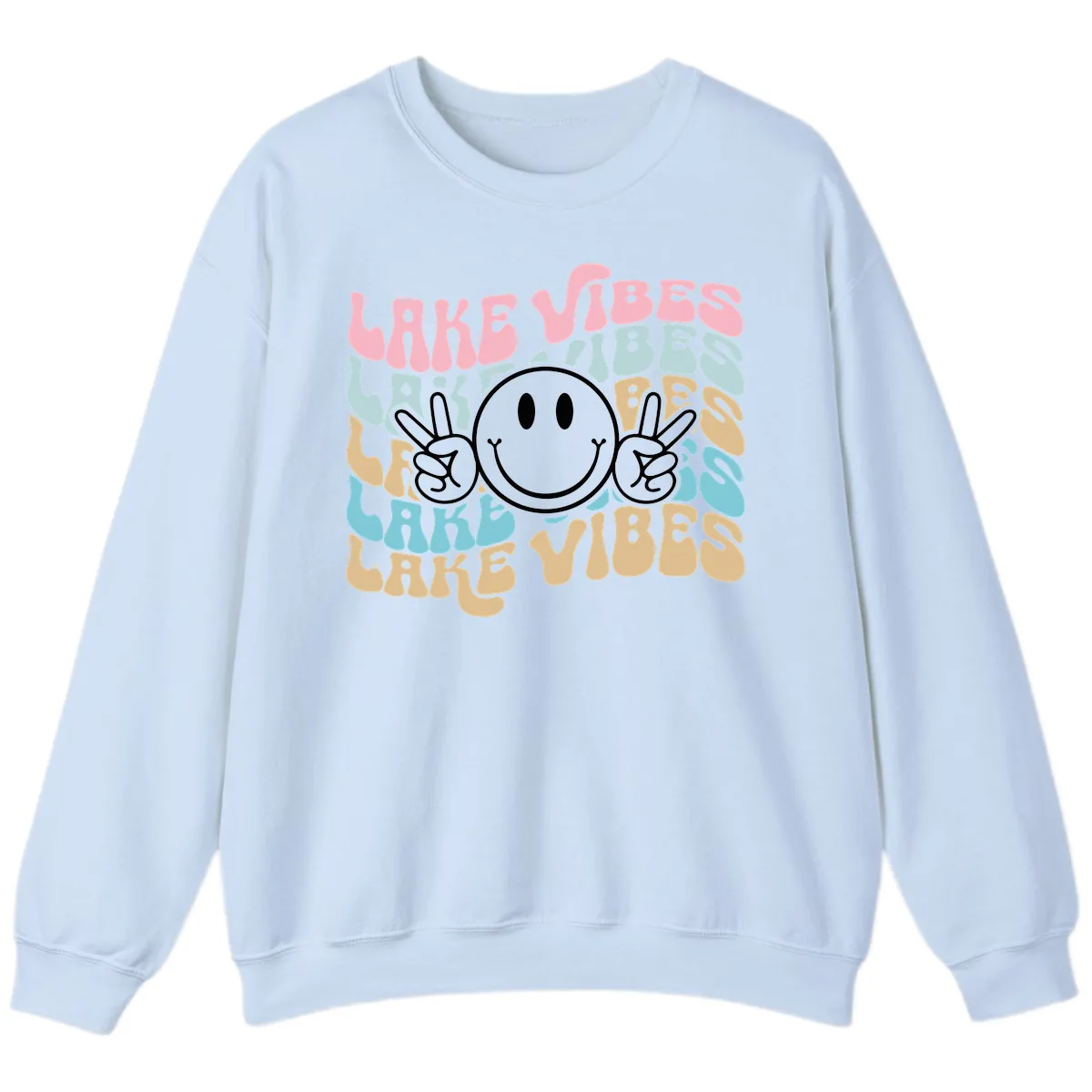 Lake Vibes Retro Smiley Face Sweatshirt in Light Blue