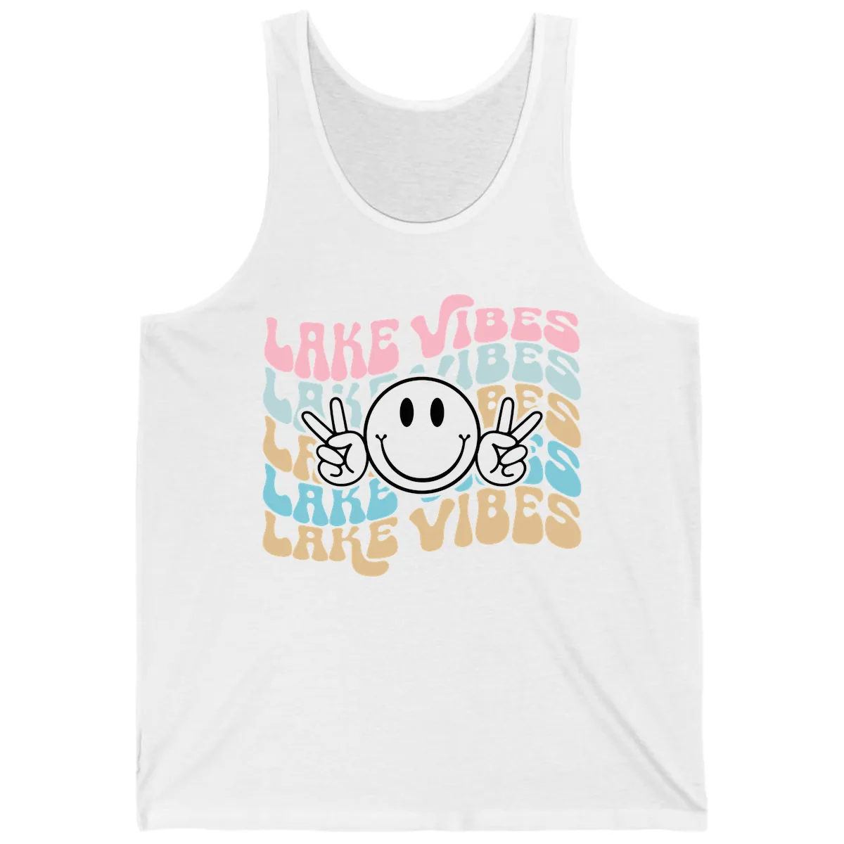 Lake Vibes Retro Smiley Face Tank in White