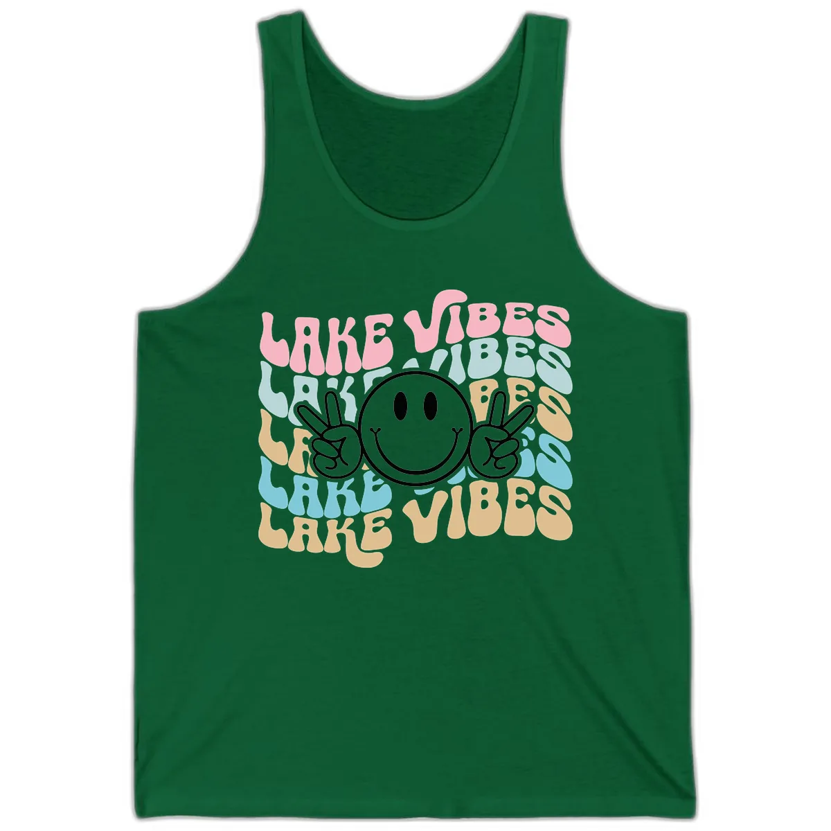 Lake Vibes Retro Smiley Face Tank in Kelly