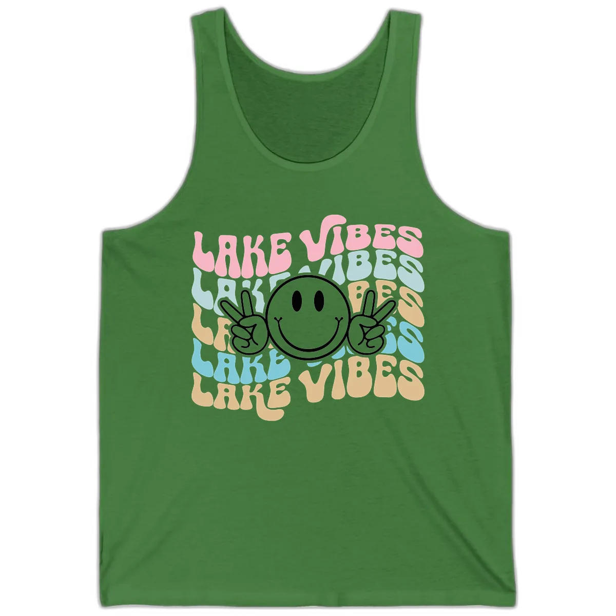 Lake Vibes Retro Smiley Face Tank in Leaf