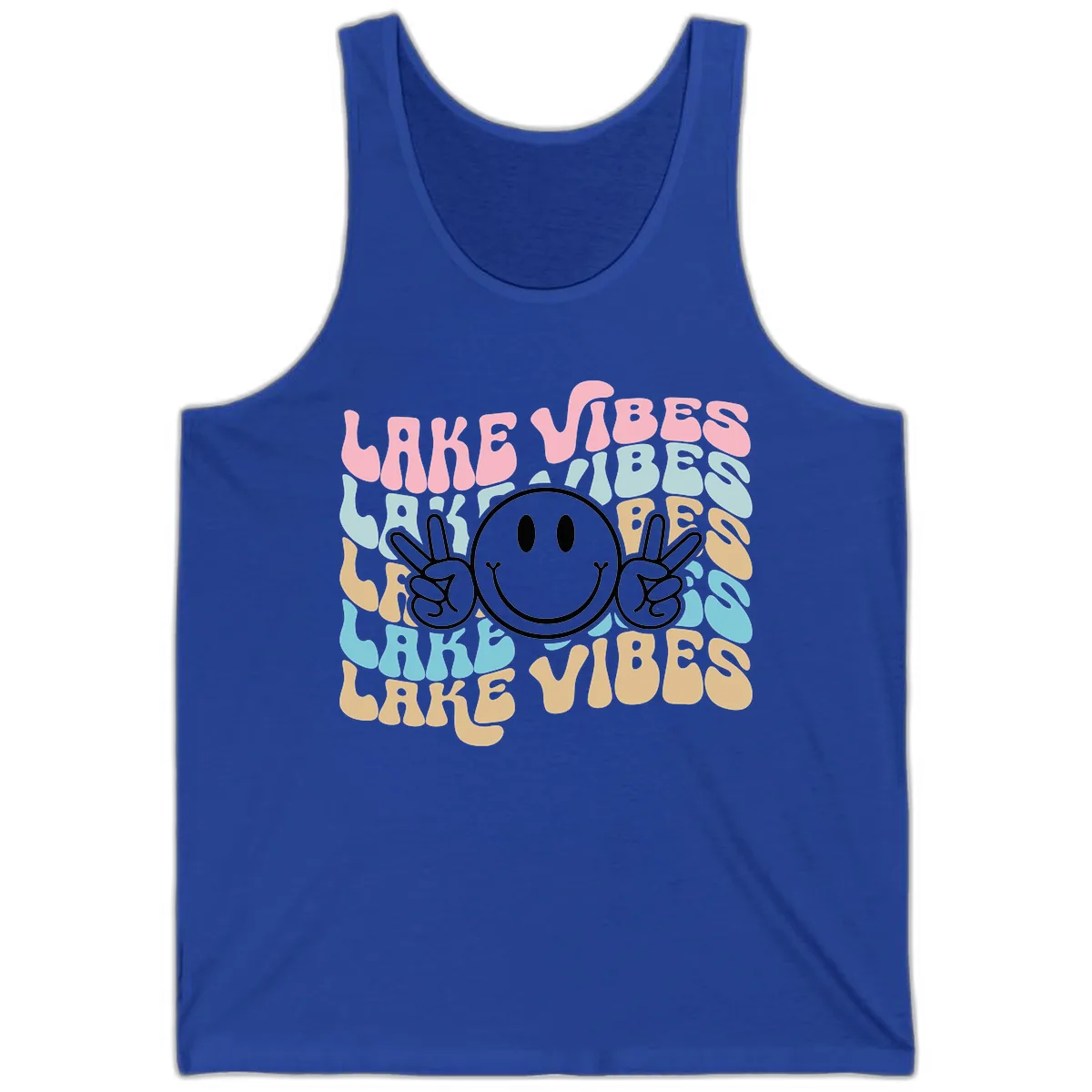 Lake Vibes Retro Smiley Face Tank in True Royal