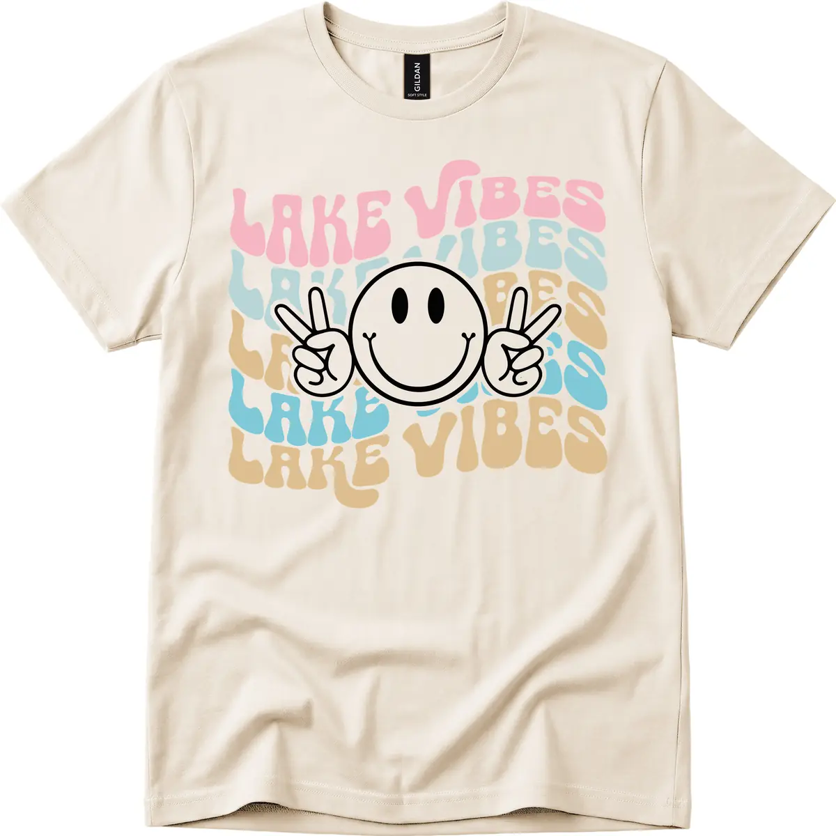 Lake Vibes Retro Smiley Face T-Shirt in Natural