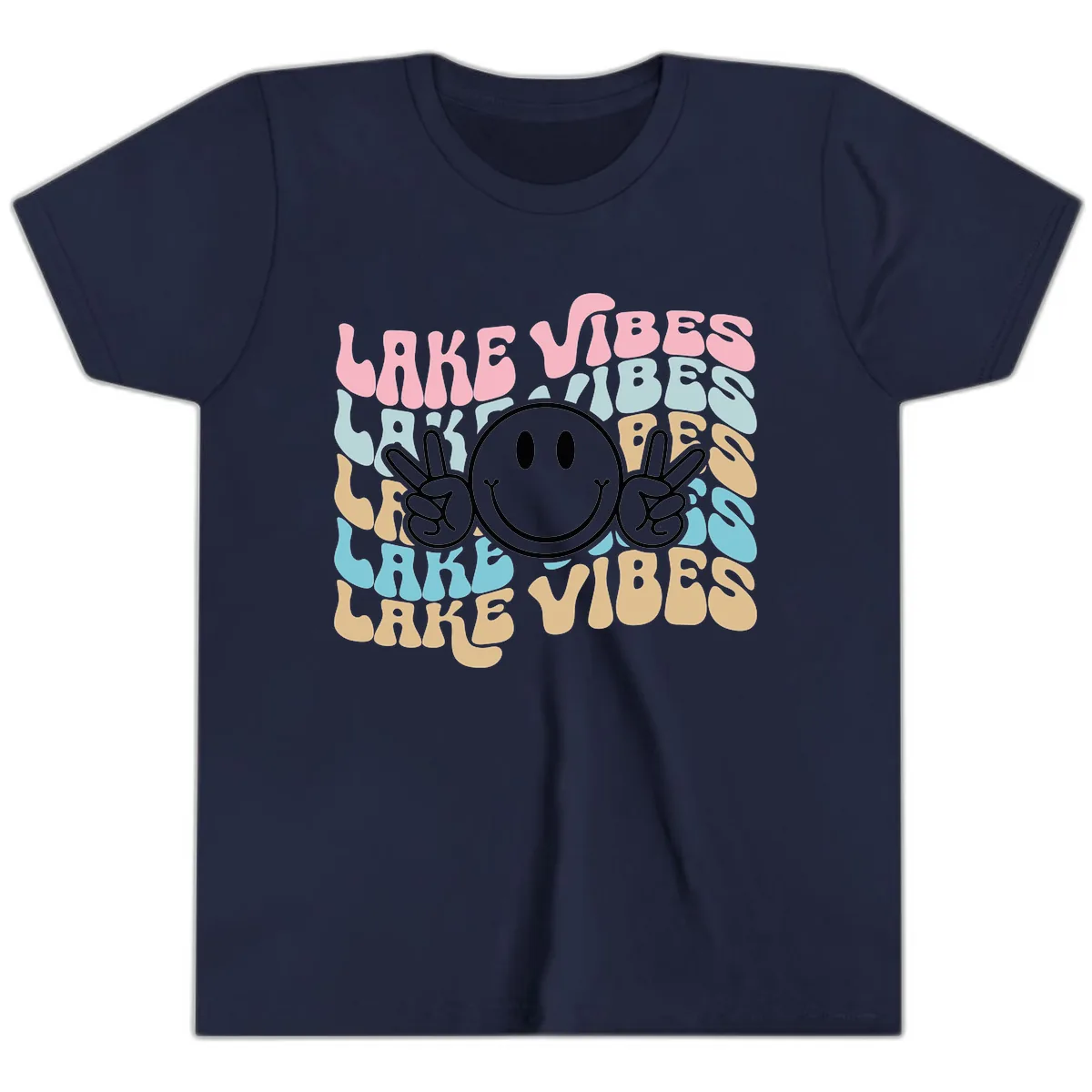 Lake Vibes Retro Smiley Face Youth T-Shirt in Navy