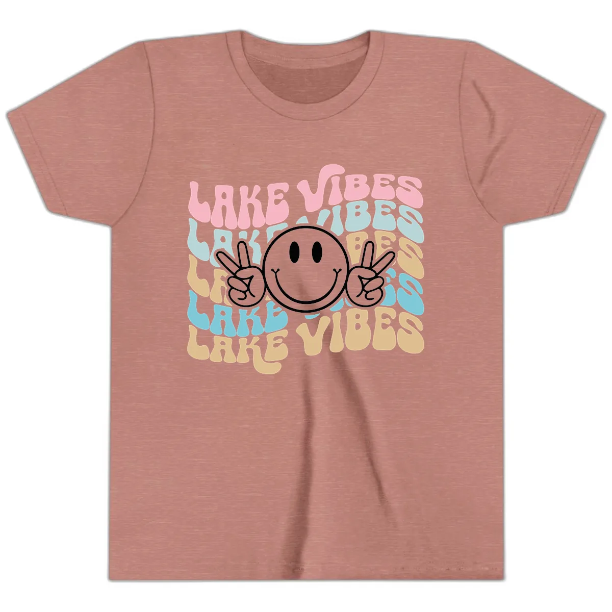 Lake Vibes Retro Smiley Face Youth T-Shirt in Heather Mauve