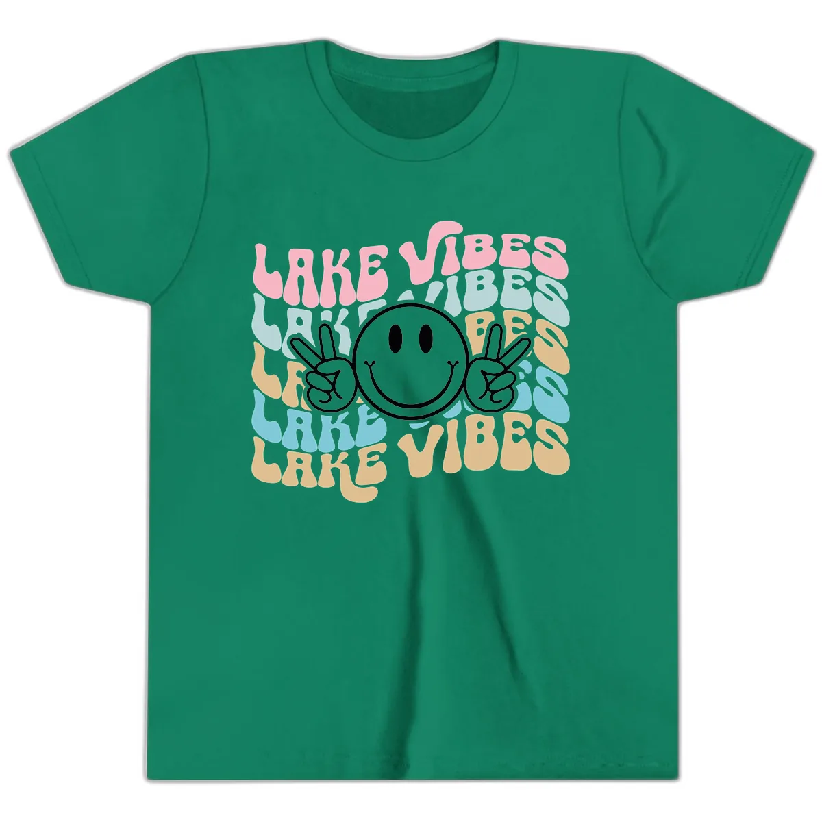 Lake Vibes Retro Smiley Face Youth T-Shirt in Kelly