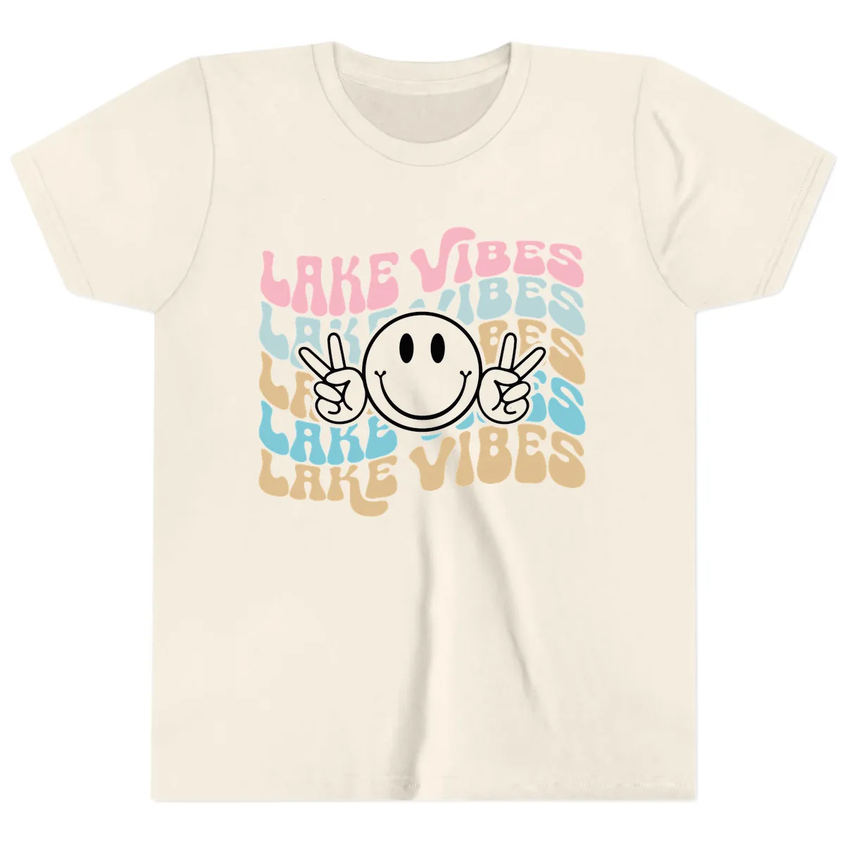 Lake Vibes Retro Smiley Face Youth T-Shirt in Natural