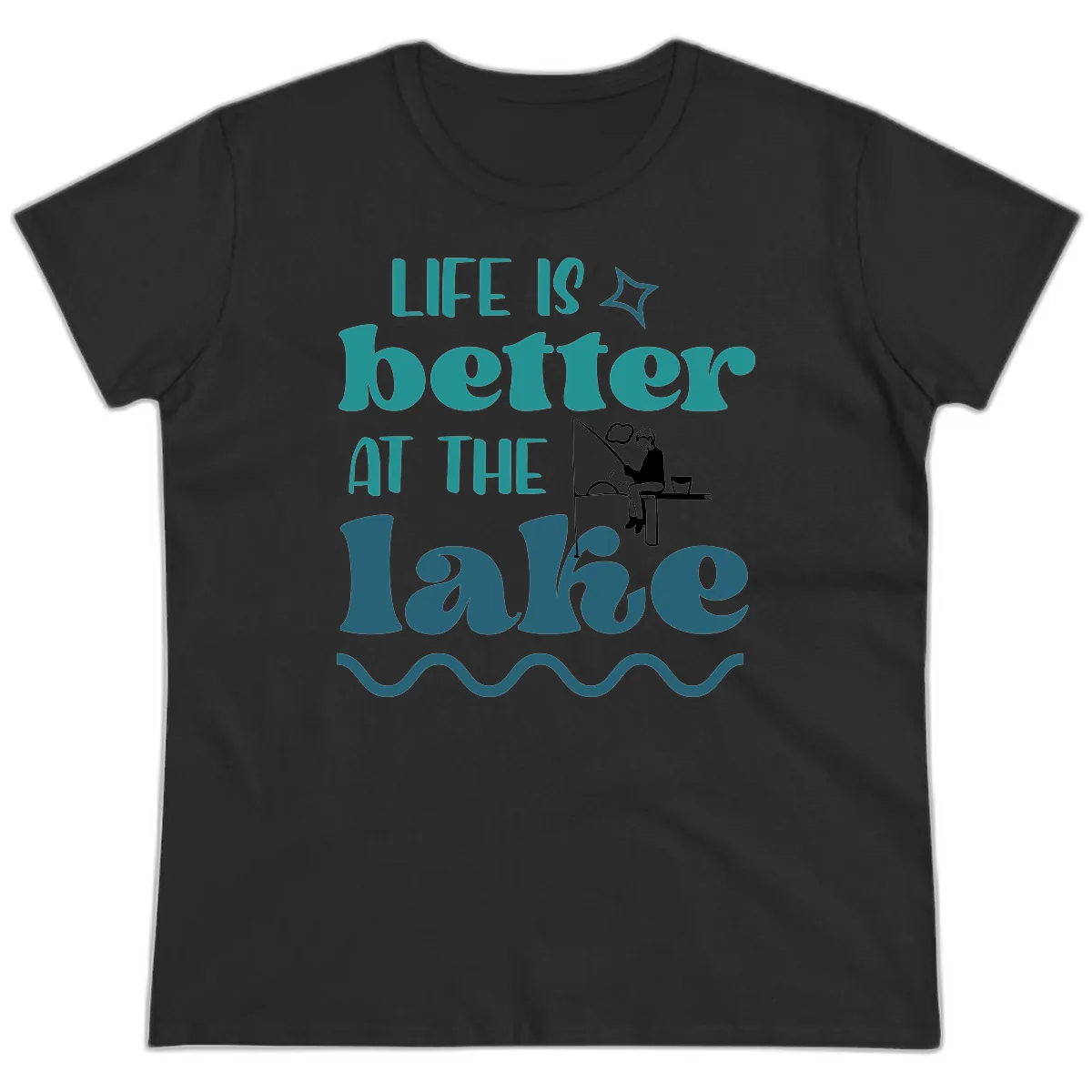 Life Is Better At The Lake Design Ladies Tee in Black