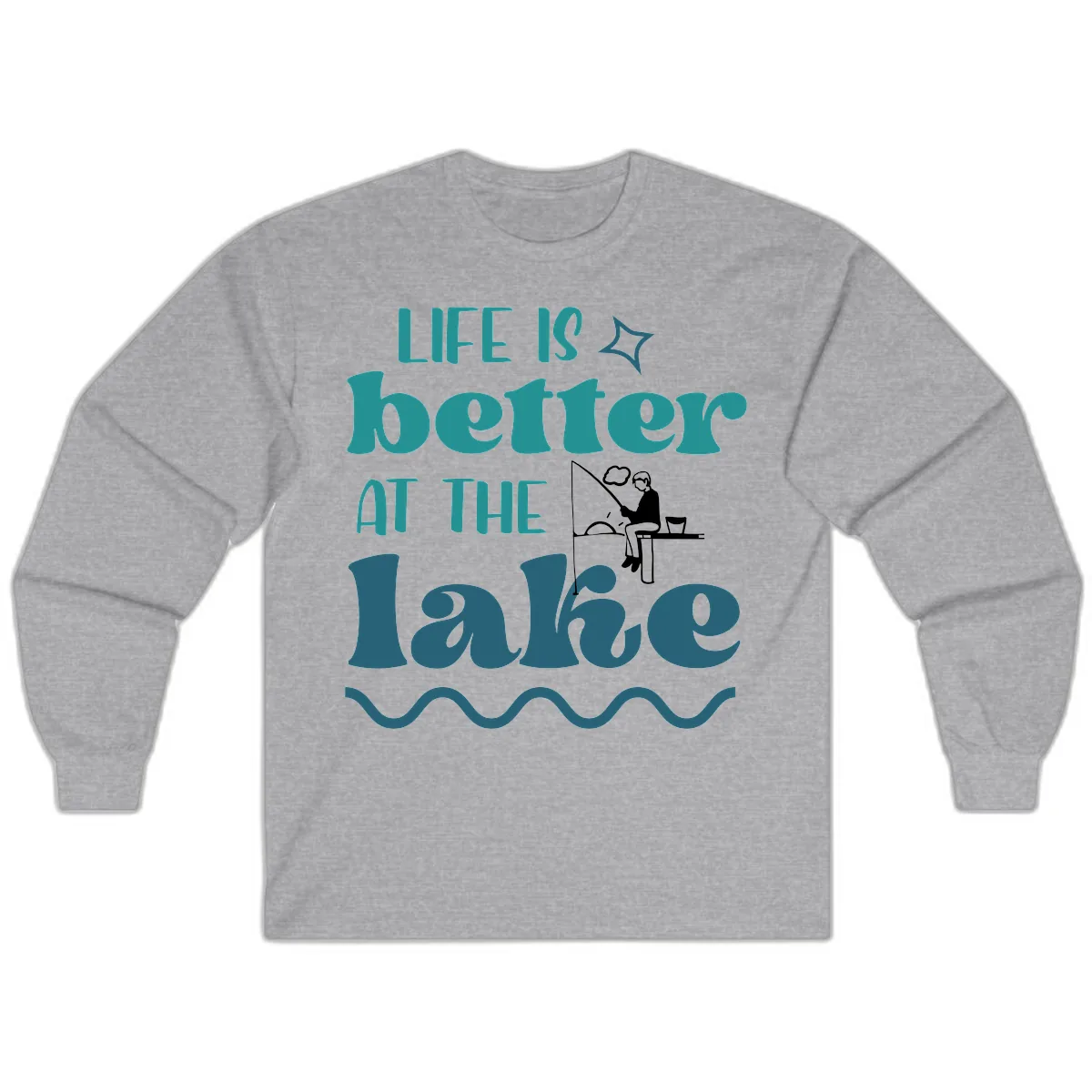 Life Is Better At The Lake Design Long Sleeve in Sport Grey