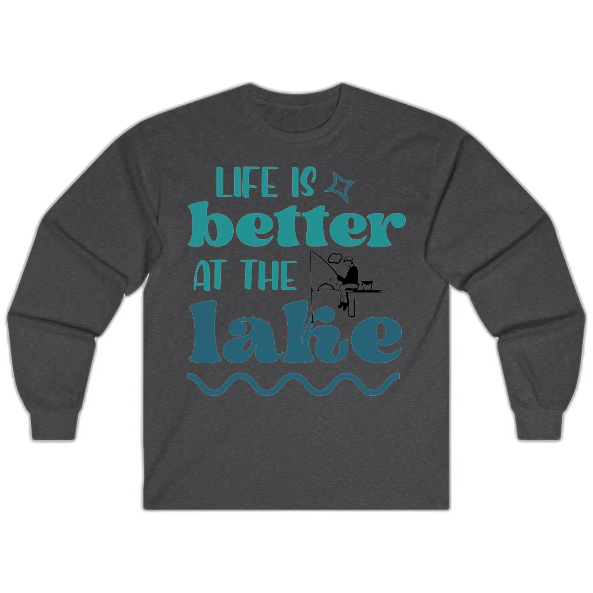 Life Is Better At The Lake Design Long Sleeve in Dark Heather