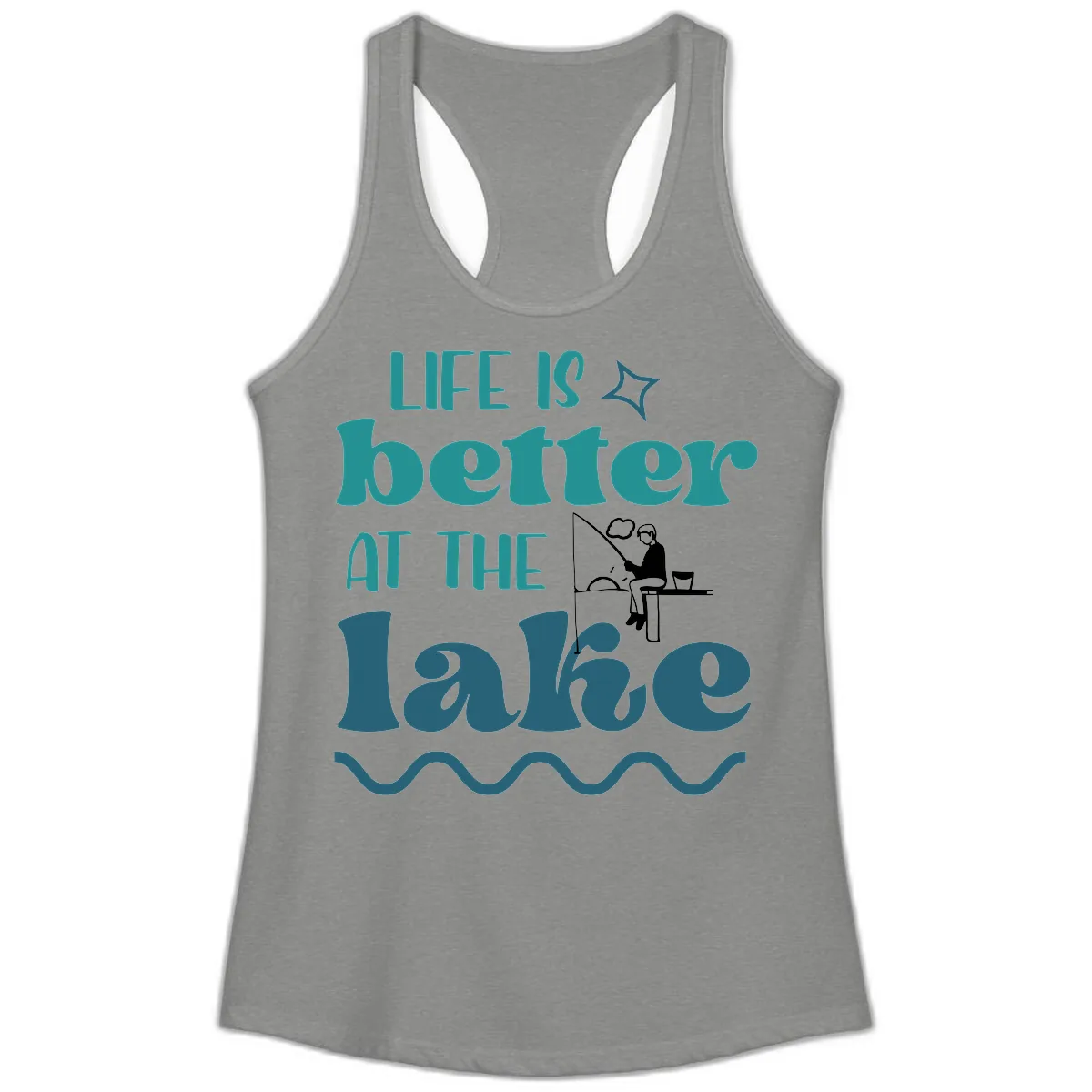 Life Is Better At The Lake Design Ladies Tank in Heather Grey