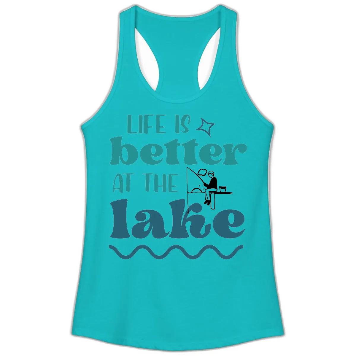 Life Is Better At The Lake Design Ladies Tank in Tahiti Blue