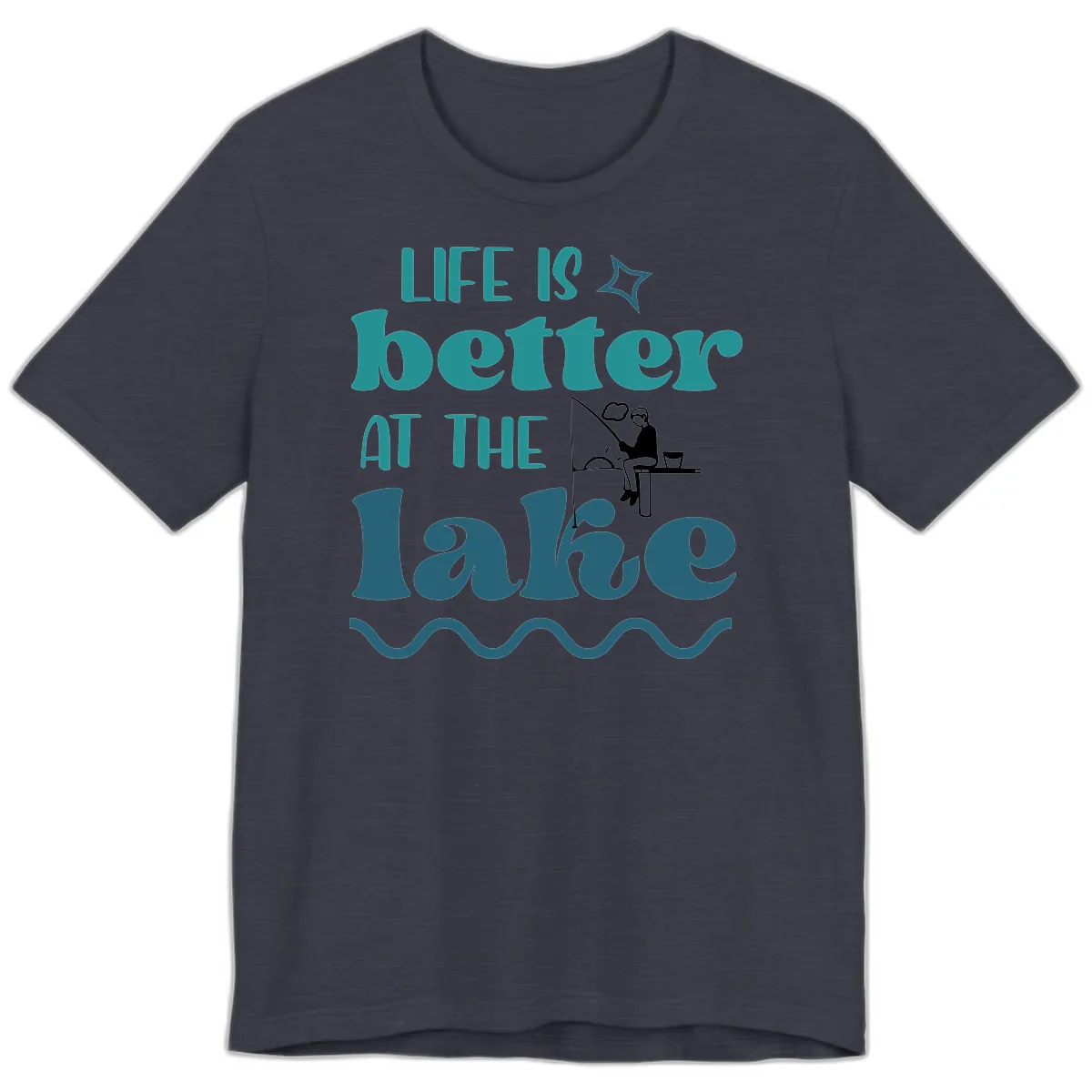 Life Is Better At The Lake Design Premium T-Shirt in Heather Midnight Navy