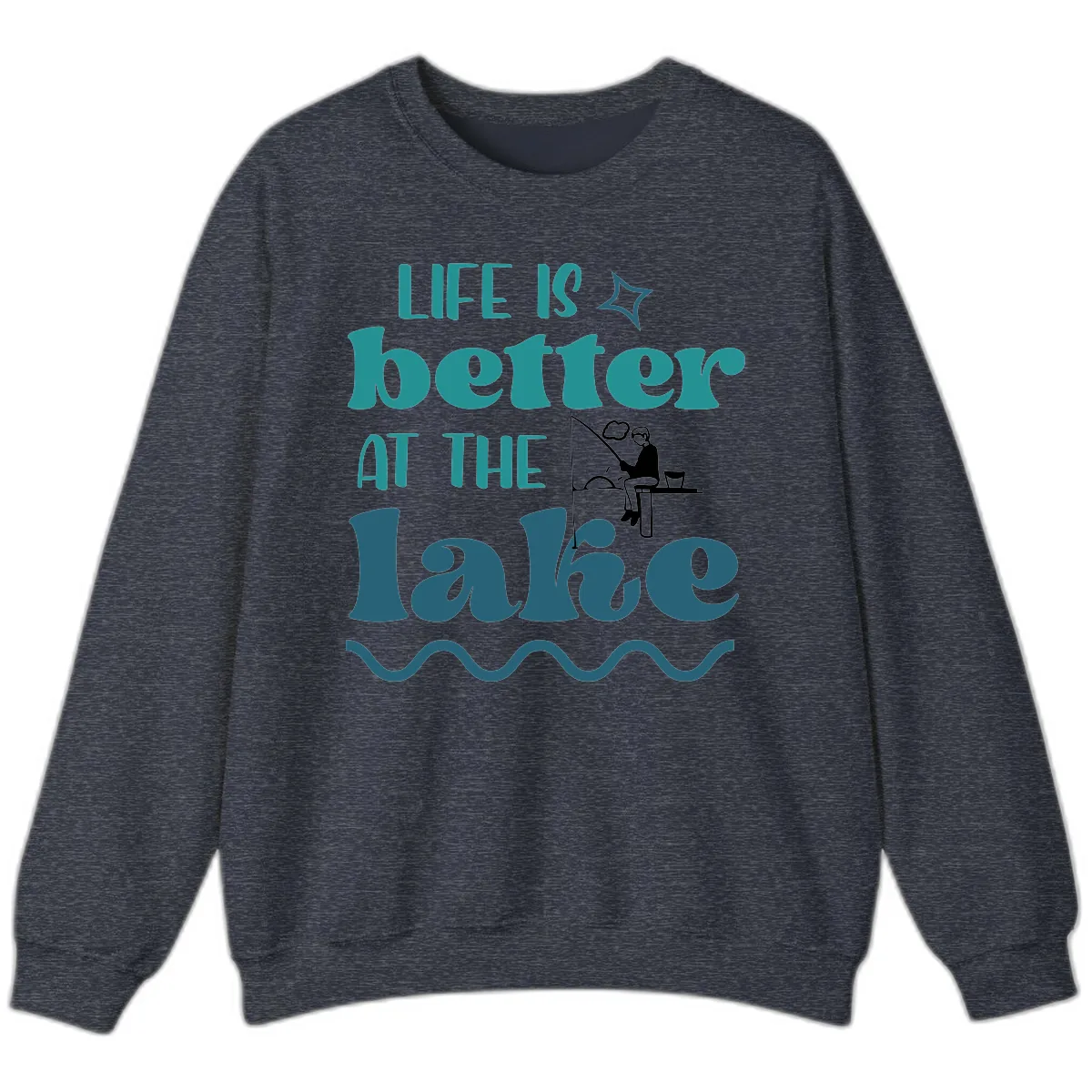 Life Is Better At The Lake Design Sweatshirt in Heather Sport Dark Navy