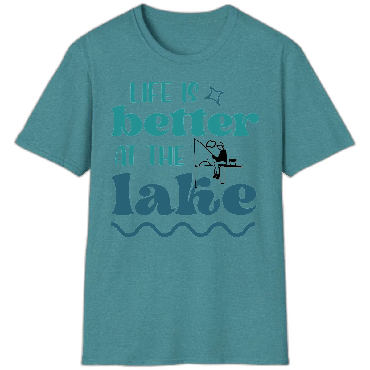 Life Is Better At The Lake Design T-Shirt in Heather Galapagos Blue
