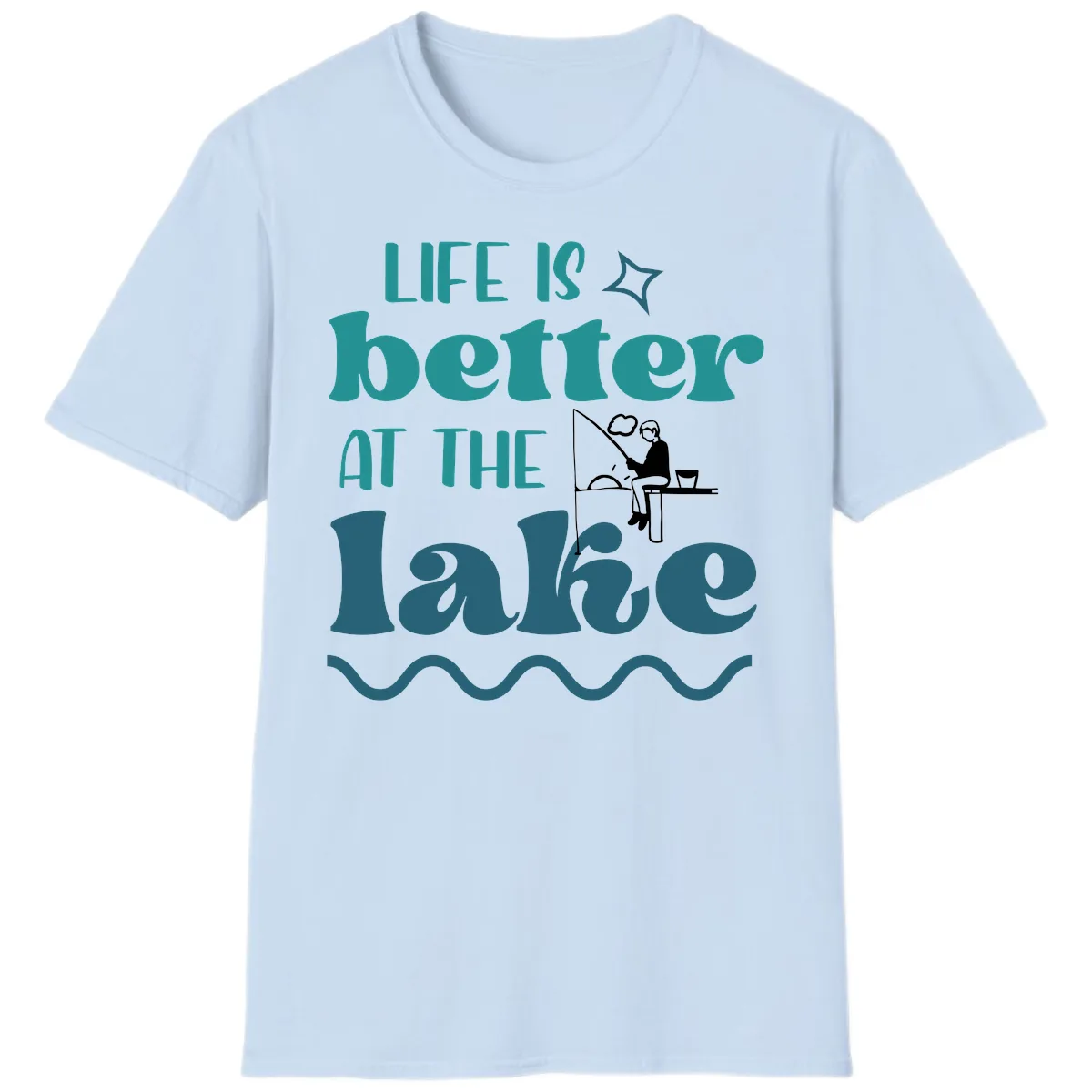 Life Is Better At The Lake Design T-Shirt in Light Blue