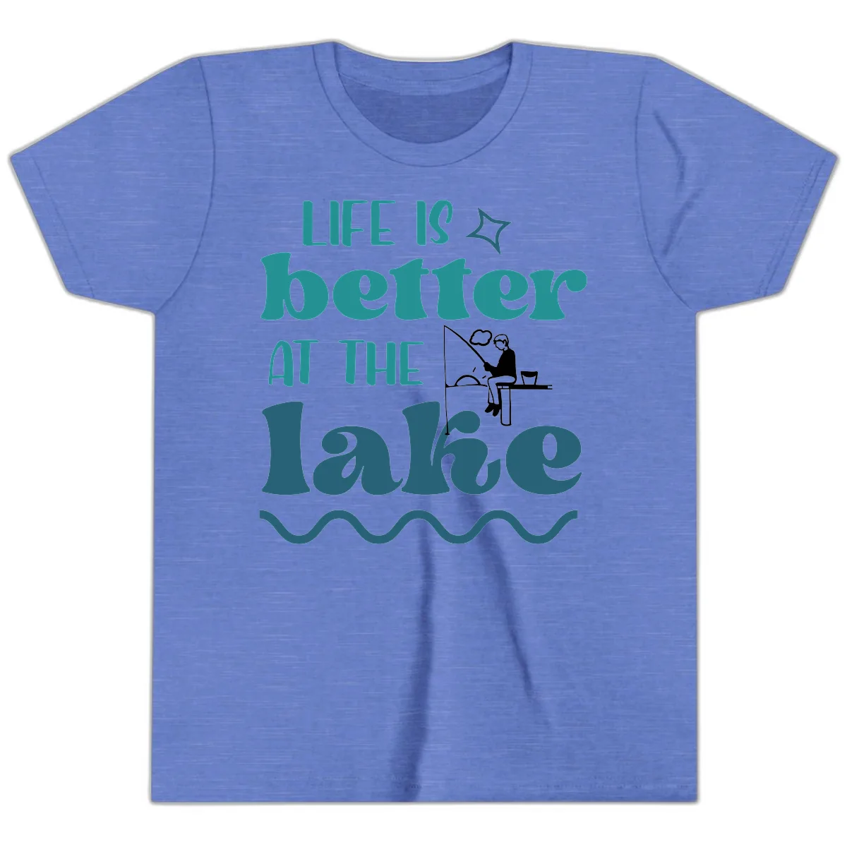 Life Is Better At The Lake Design Youth T-Shirt in Heather Columbia Blue