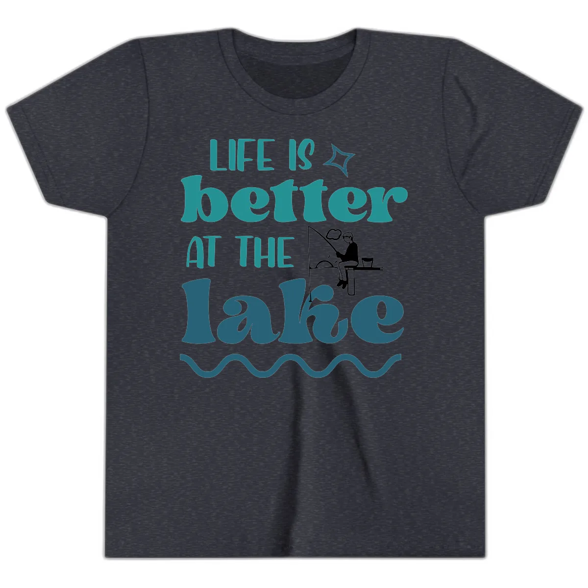 Life Is Better At The Lake Design Youth T-Shirt in Heather Navy