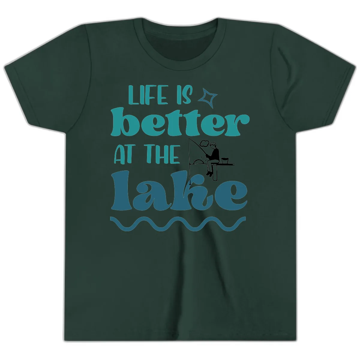 Life Is Better At The Lake Design Youth T-Shirt in Forest