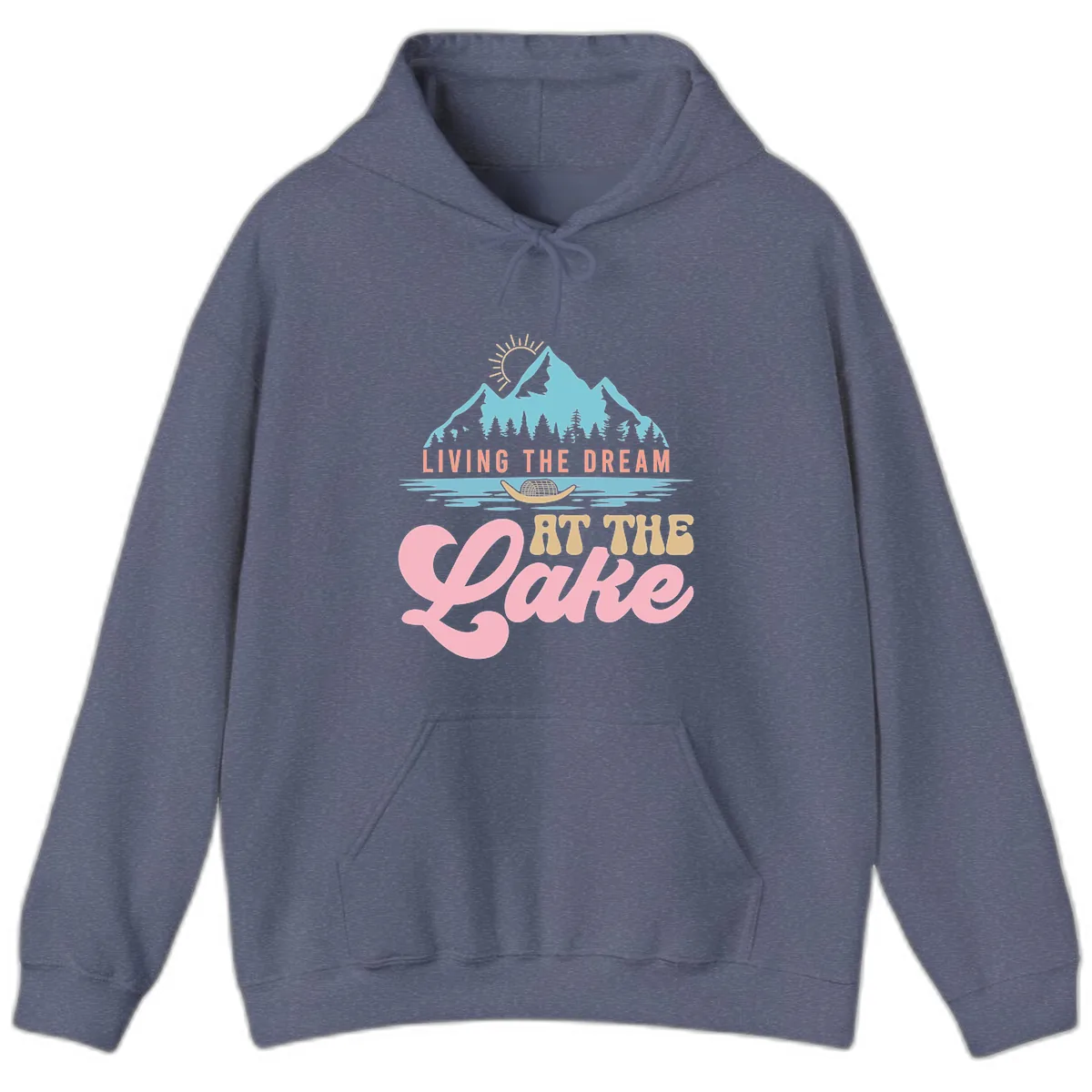 Living The Dream At The Lake Hoodie in Heather Navy