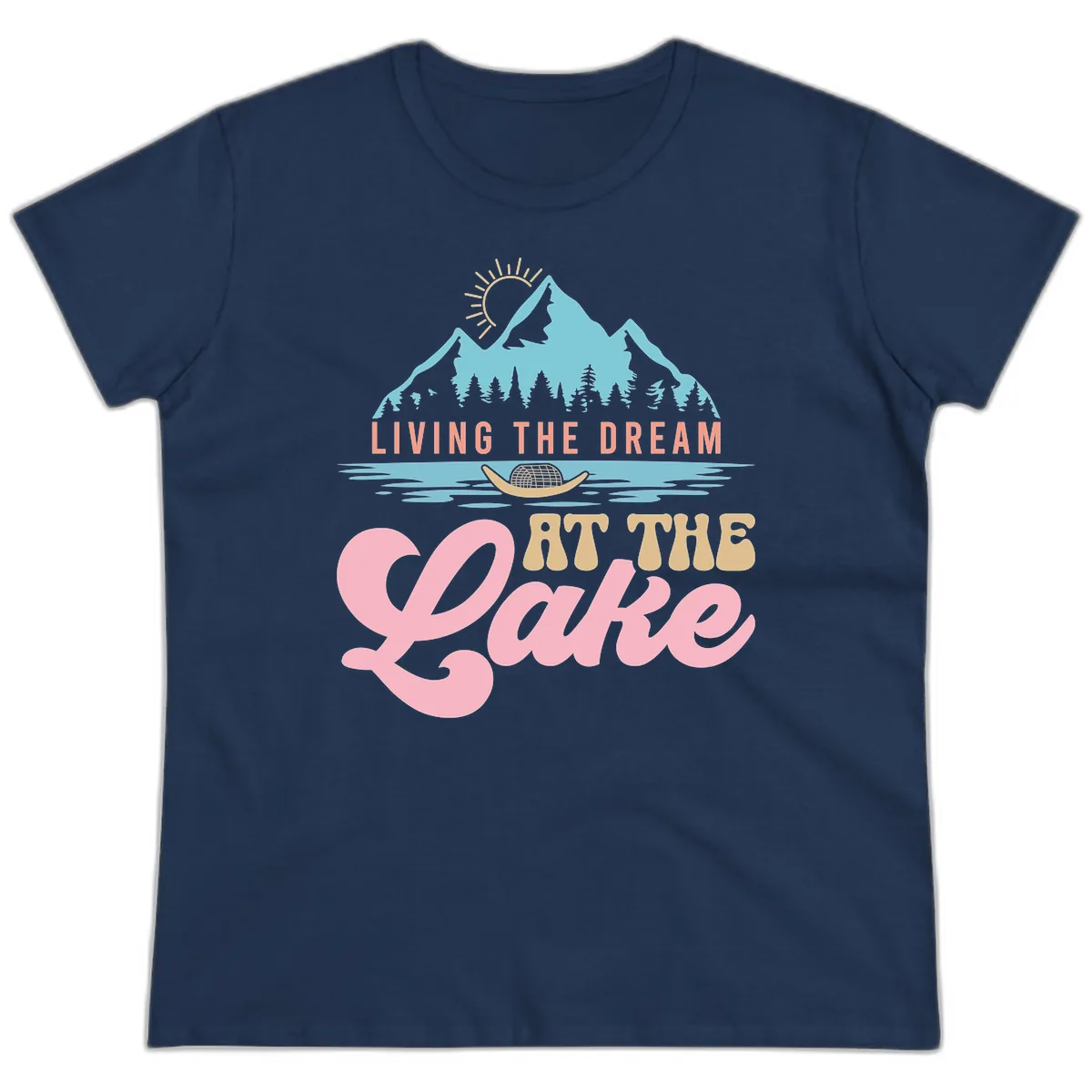 Living The Dream At The Lake Ladies Tee in Navy
