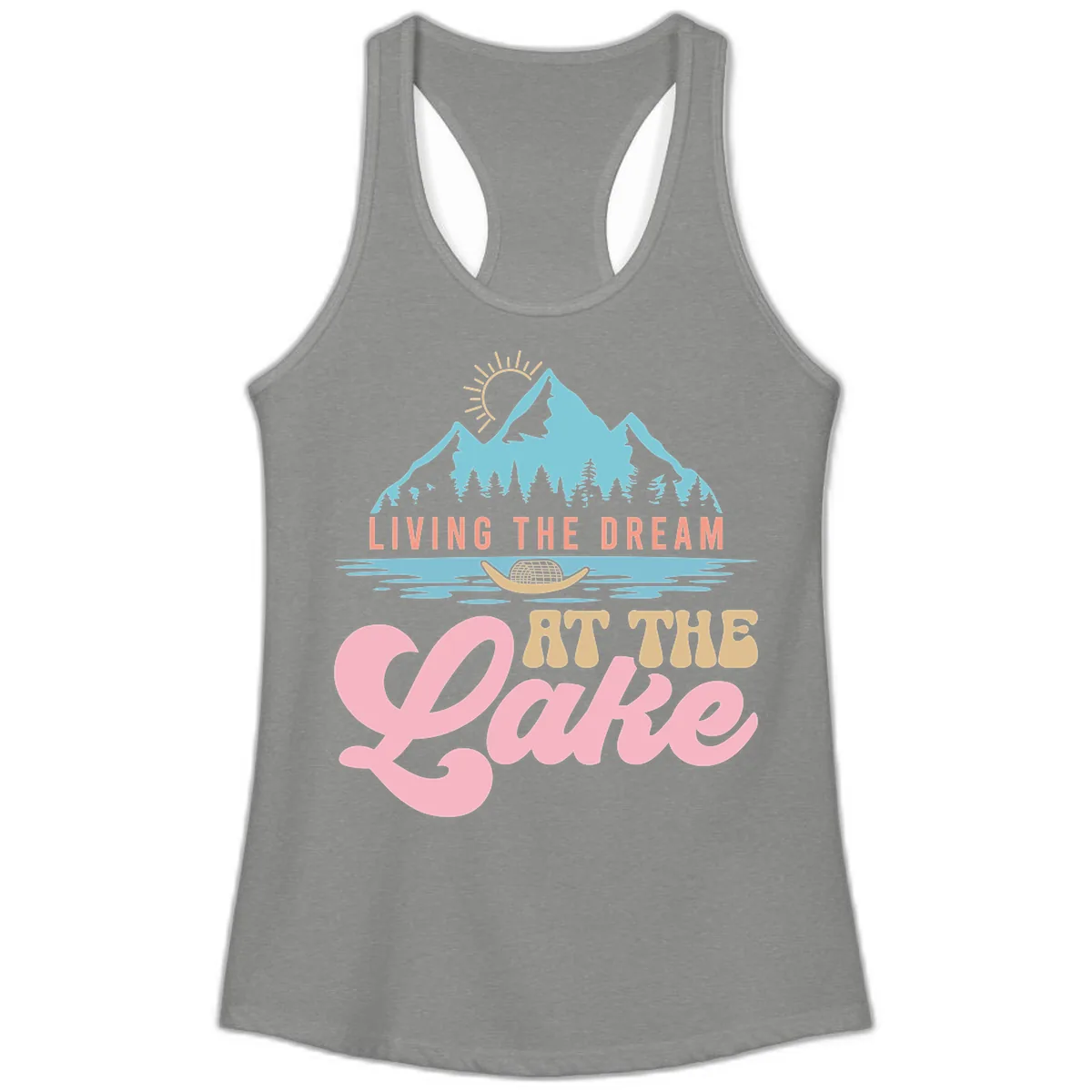 Living The Dream At The Lake Ladies Tank in Heather Grey