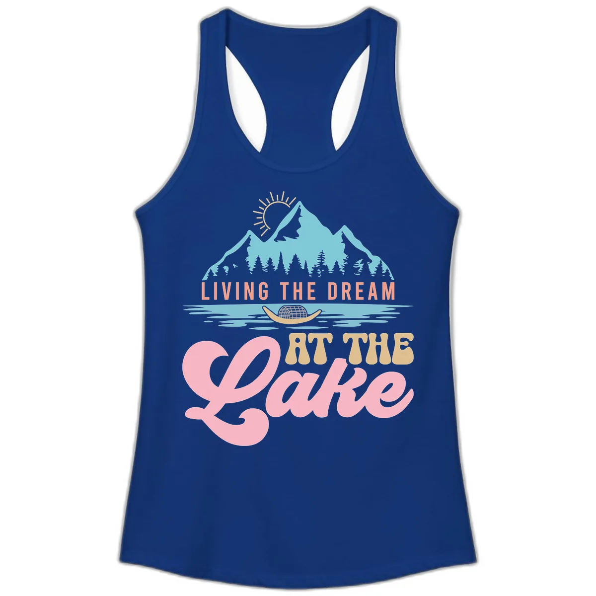 Living The Dream At The Lake Ladies Tank in Solid Royal