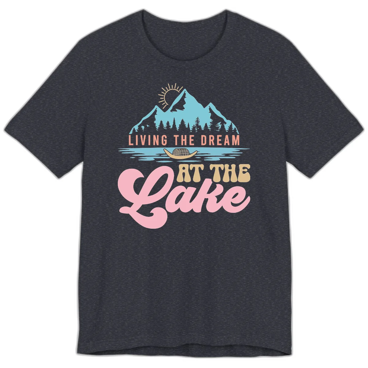 Living The Dream At The Lake Premium T-Shirt in Heather Navy