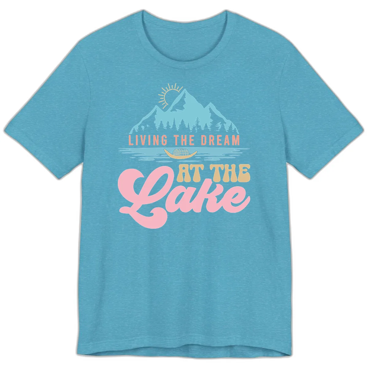 Living The Dream At The Lake Premium T-Shirt in Heather Aqua